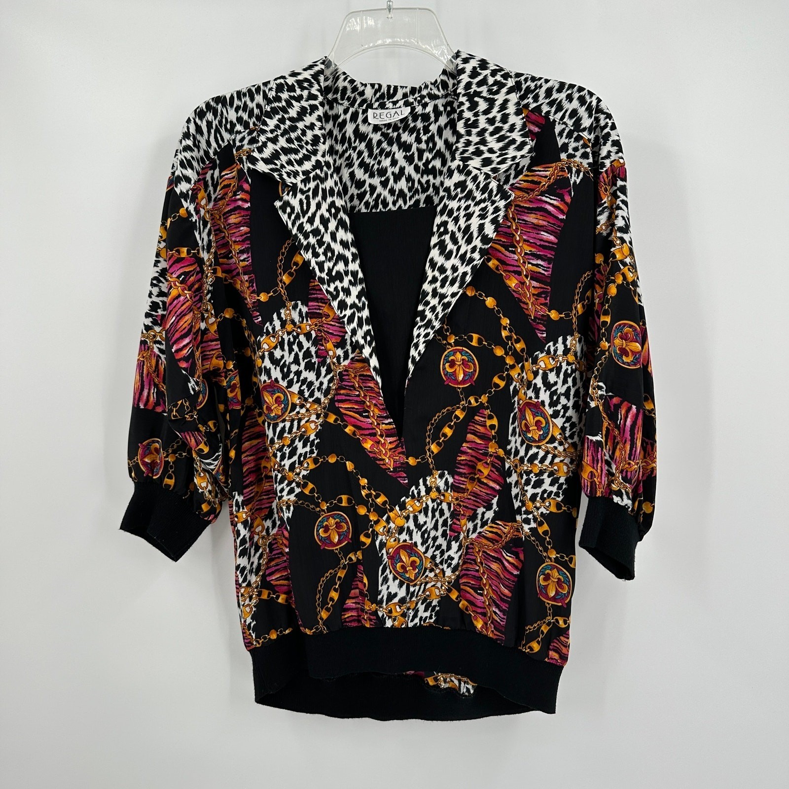 Womens Vintage Baroque Top Size XL Chain Print Animal Eclectic Indie Maximalist