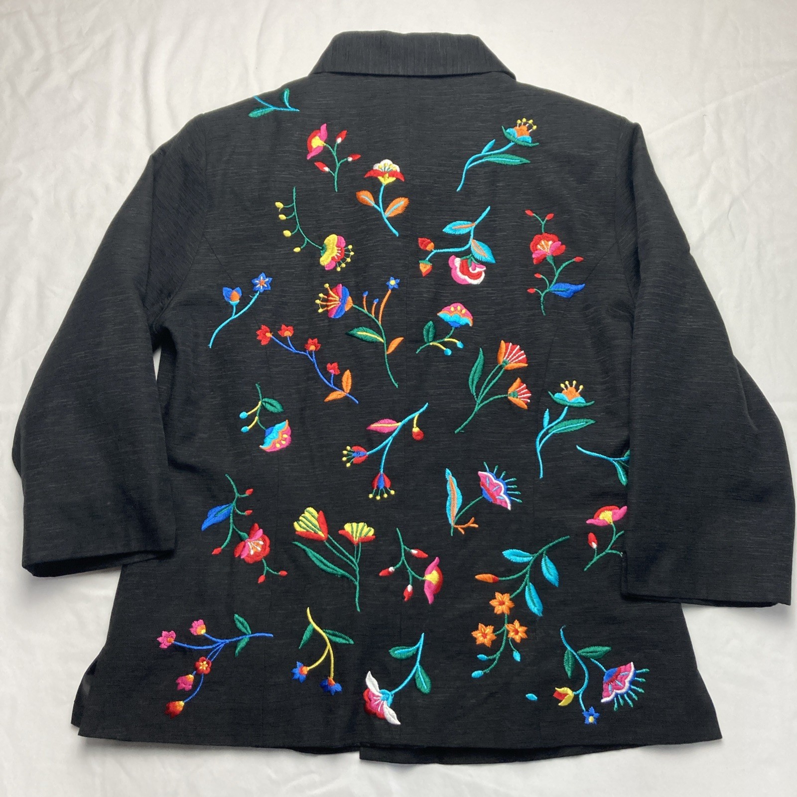 Silkland 3/4 Sleeve SZ LG Blazer Cardigan Lined Embroidered Beaded 100% Silk