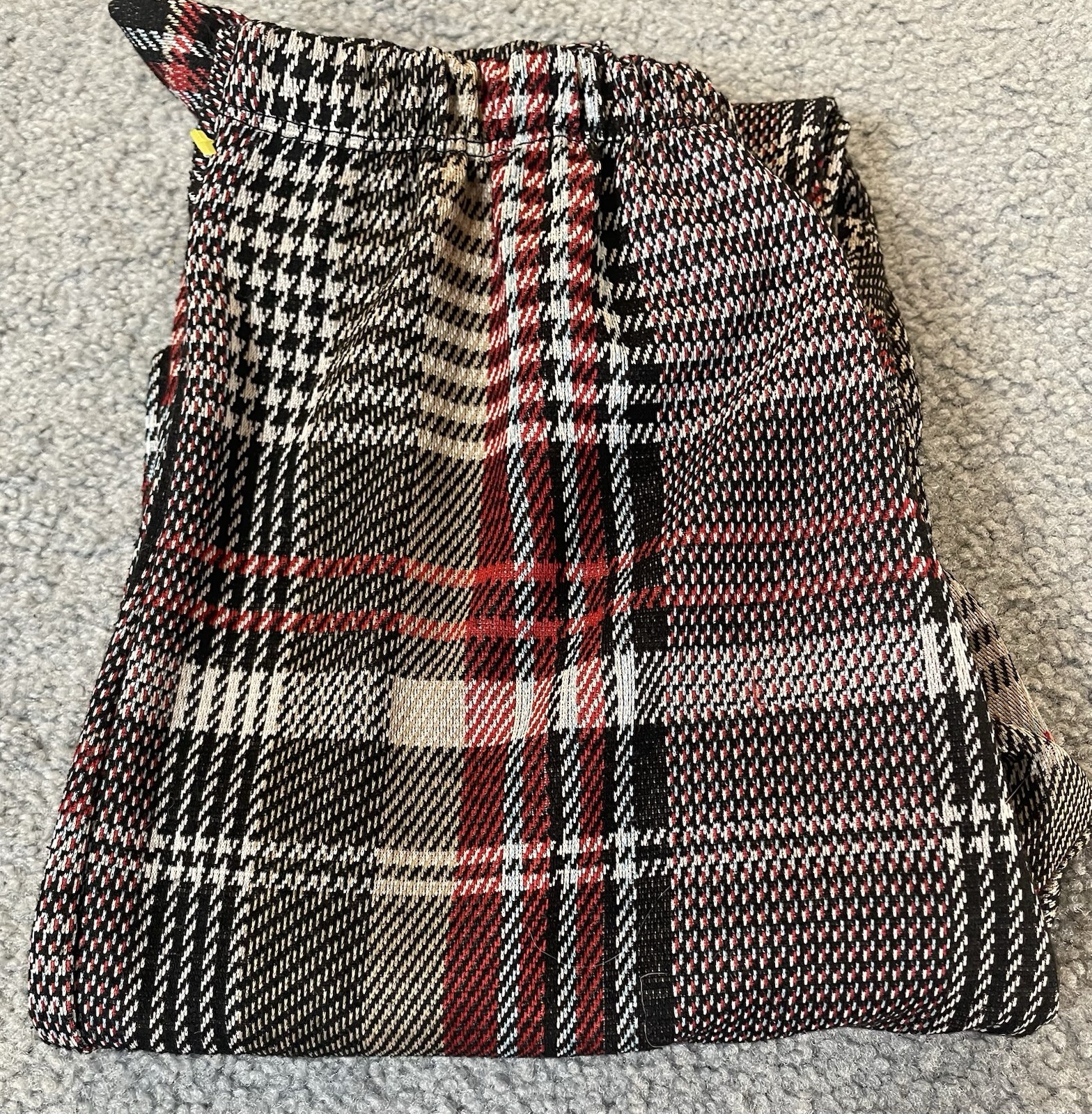 Vtg 70s Belted Plaid Crop Pants Womens Sz S Black Red Straight Leg Retro Preppy