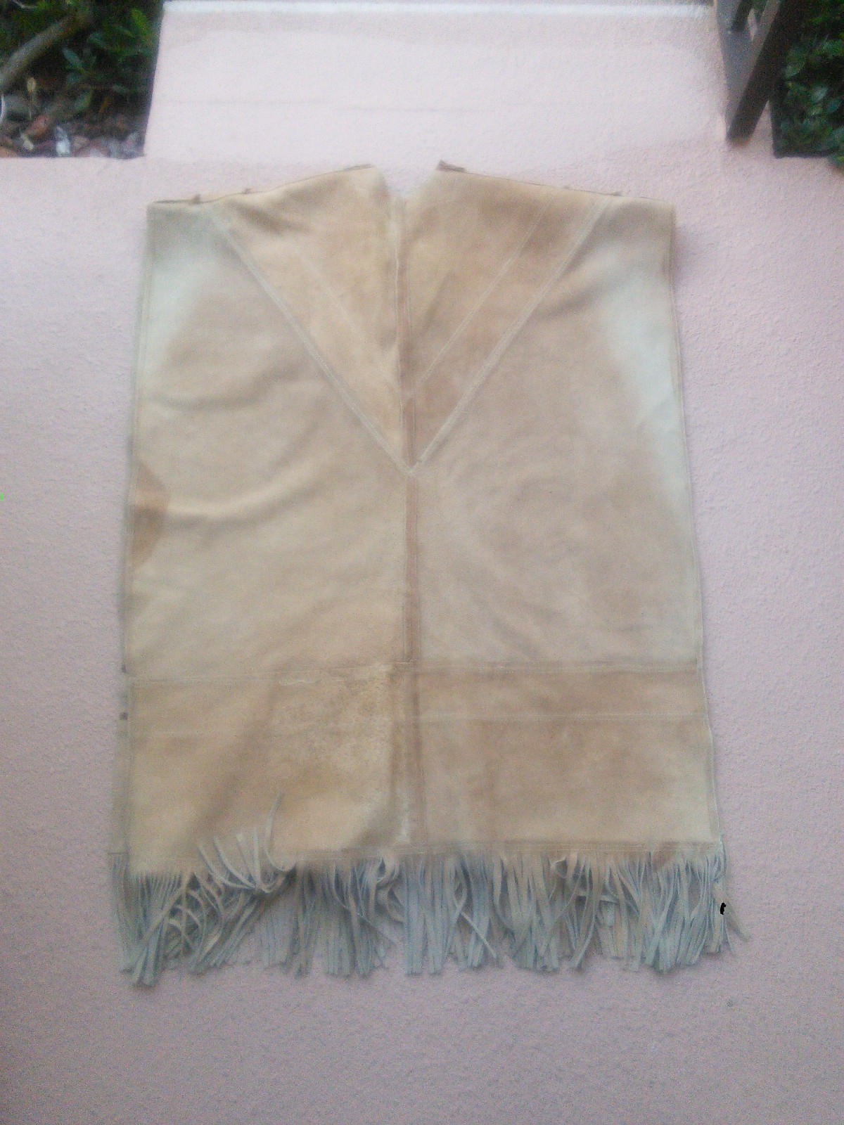 Vintage Men’s Mexican Handmade Suede Leather Poncho Western Fringe Hand Drawn OS