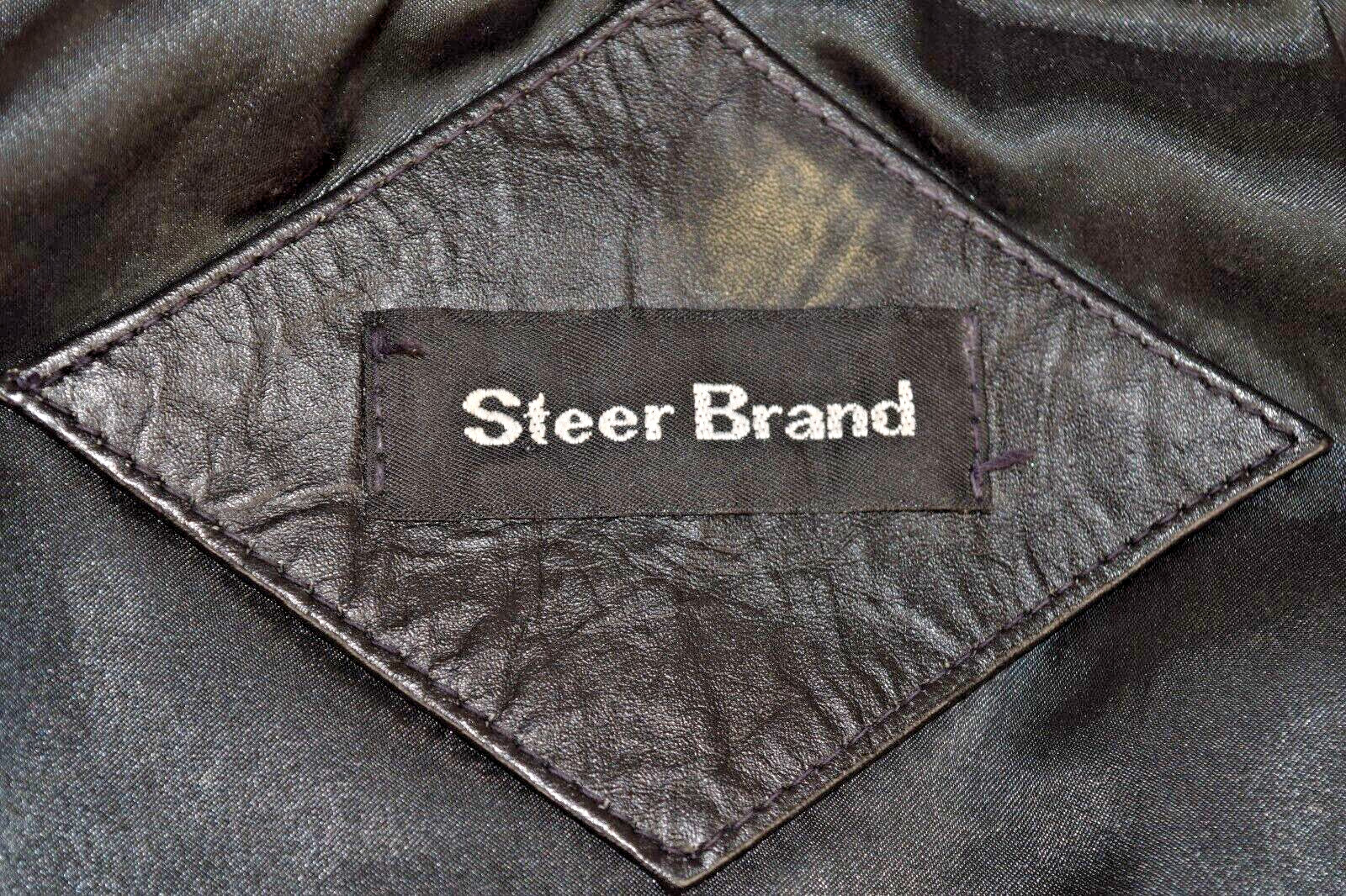 Vintage Leather Jacket Steer Brand Size M/L 80s Glassy Black Fringe All Across