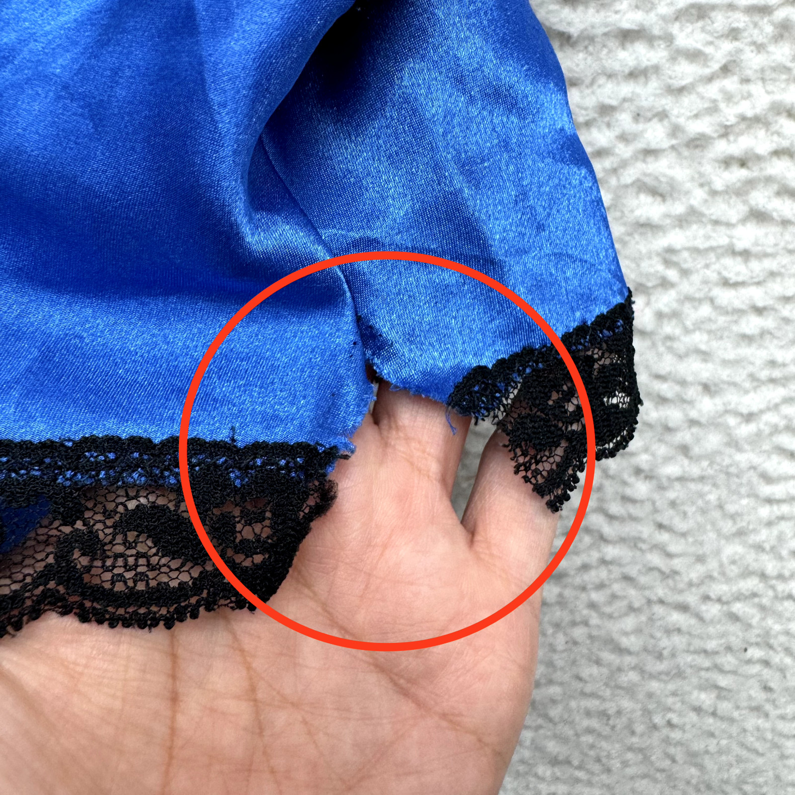 90s Vintage Camisole Lingerie Top Large Blue Satin Lace Handkerchief Hem