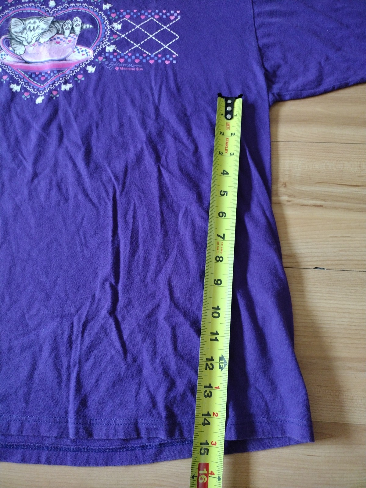 Vintage XL Grandma Style Morning Sun Jerzees Purple Cat Sleeping USA Made Shirt