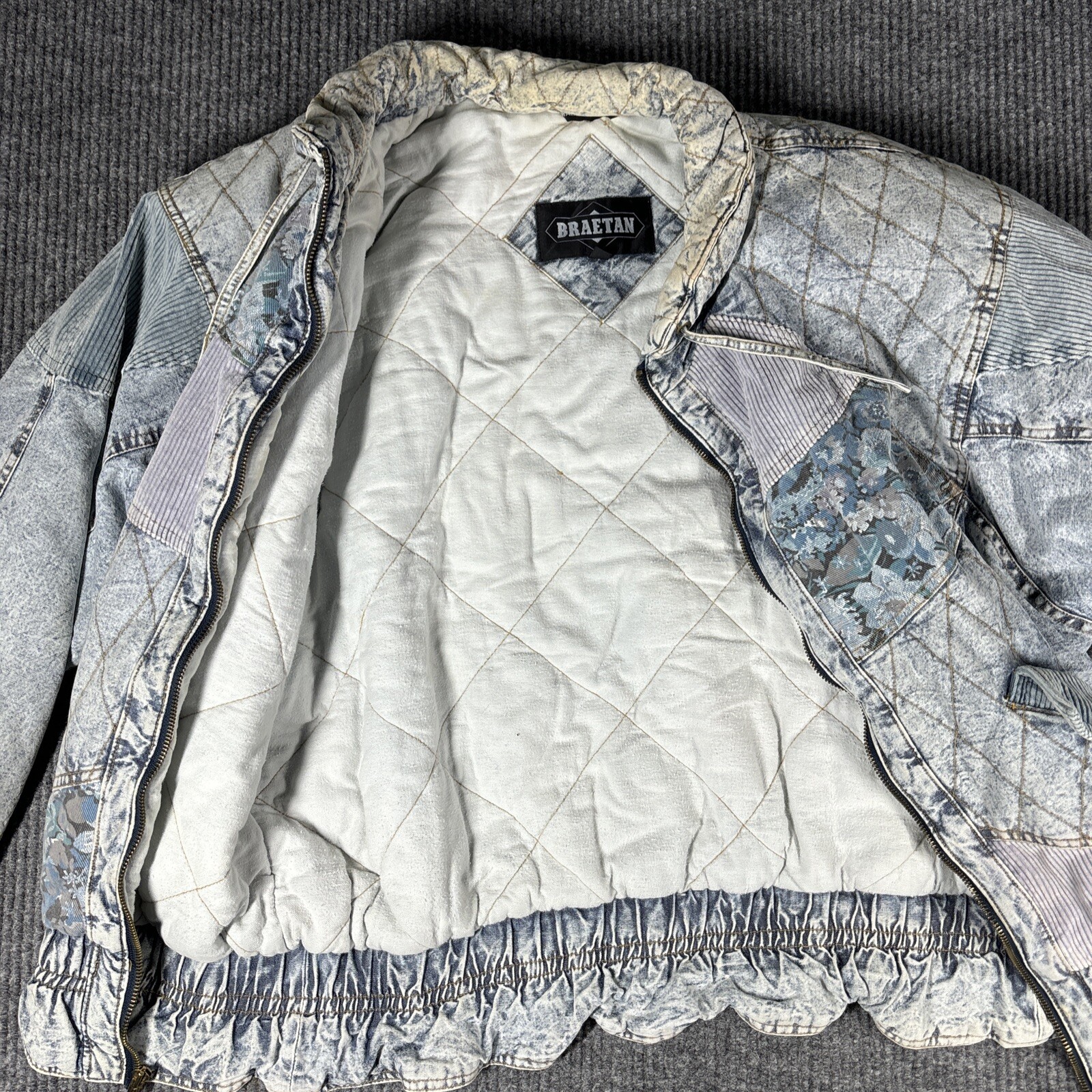 Vintage Braetan 80s Acid Wash Denim Patchwork Quilted Jacket Sleeve Medium Retro