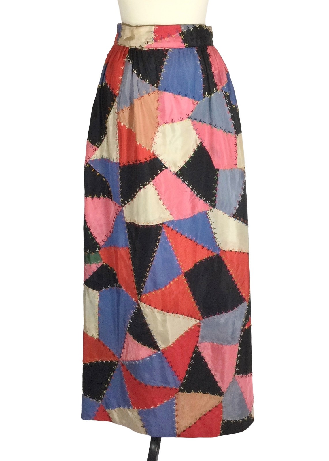 vtg 60S 70S ANTIQUE PATCHWORK CRAZY QUILT EMBROIDERED dress SKIRT 32 cottagecore