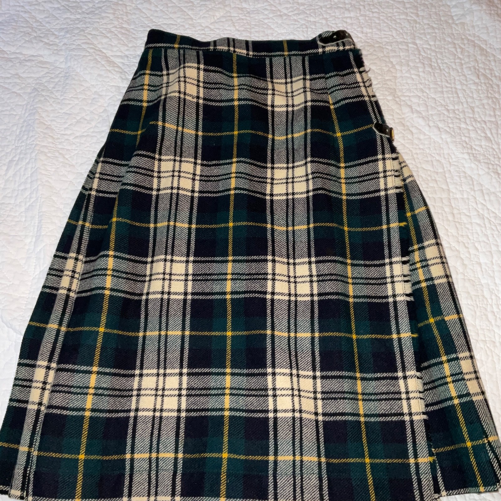 Vintage 60s Womens Kilt skirt size XS 2 4 plaid pleated wool buckles Britain