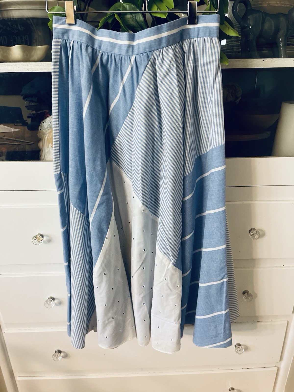 Vintage Skirt Blue White 11/12 Small 8-10 Brenner sport A-line Midi 80s Summer M