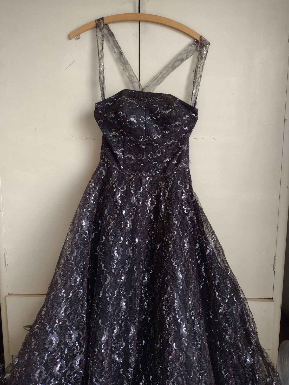 VTG 50s Lace Prom Dress Nip Waist Full Skirt Pinup Whimsigoth Mid Century 60s