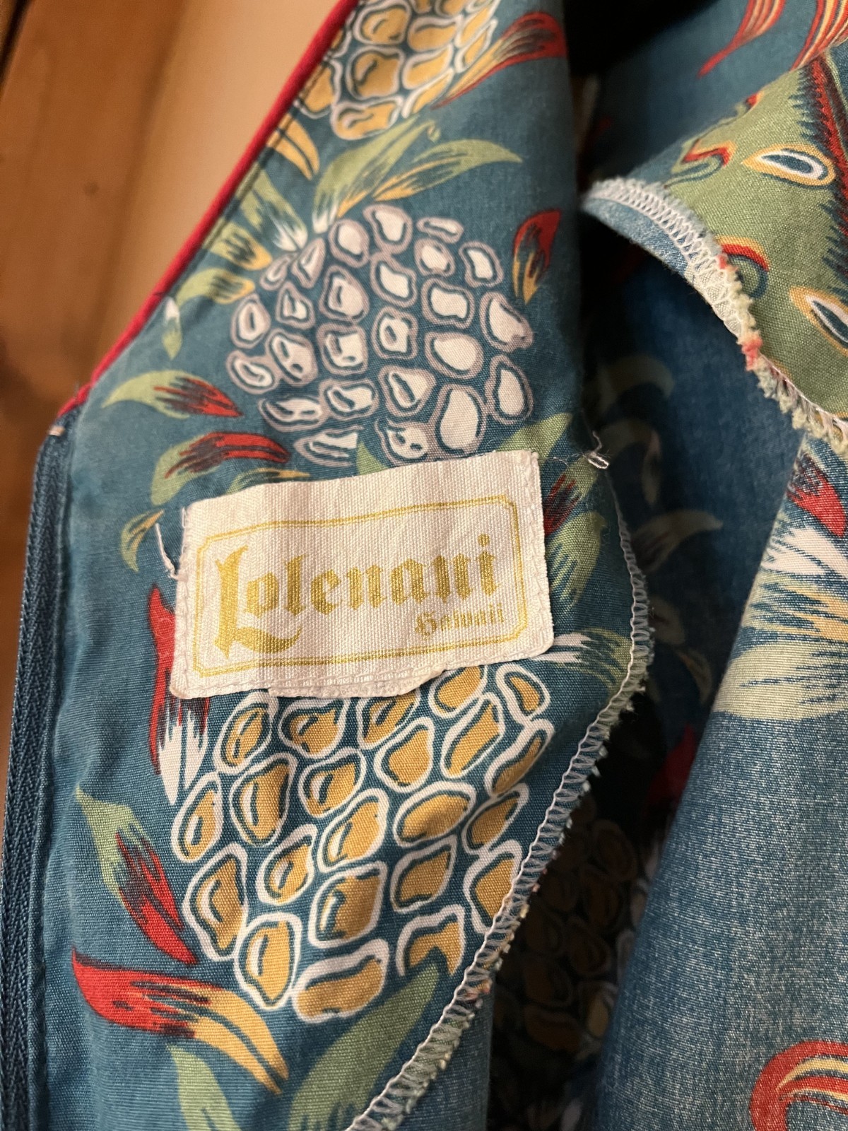 Lolenani Sz small teal pineapple print vintage Hawaiian long muumuu