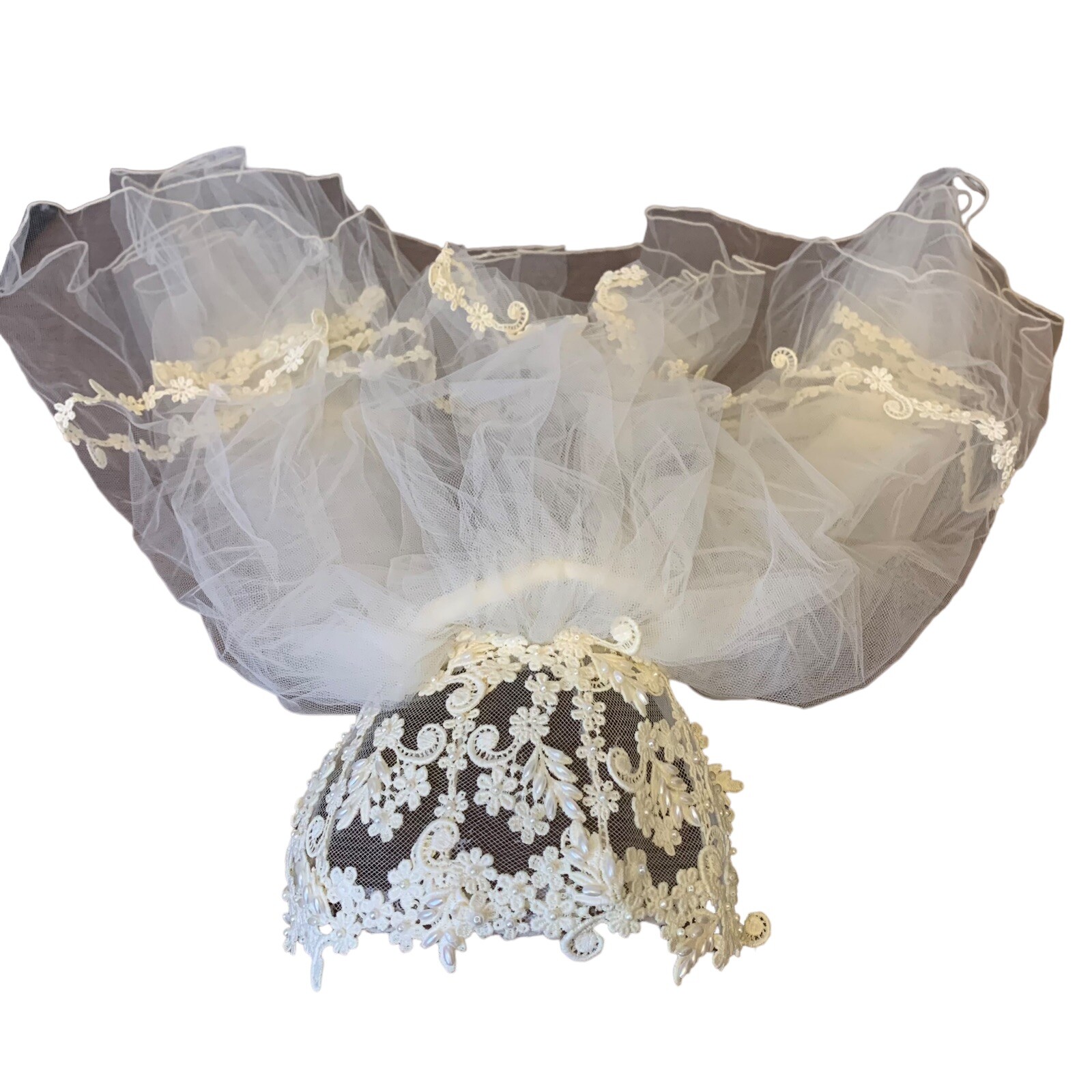 Vintage Wedding Dress Skirt Top Veil Faux Pearls Gold Tone Buttons Handmade