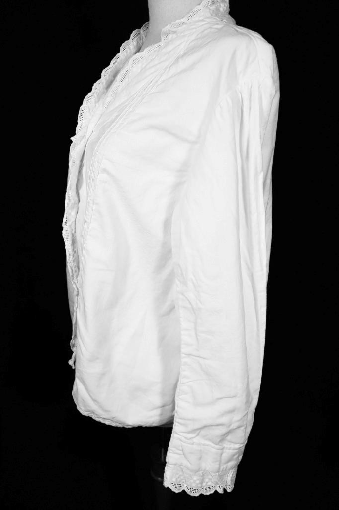 Antique French 1920’s White Cotton Pleated Flannel Lined Blouse Med Exc Cond