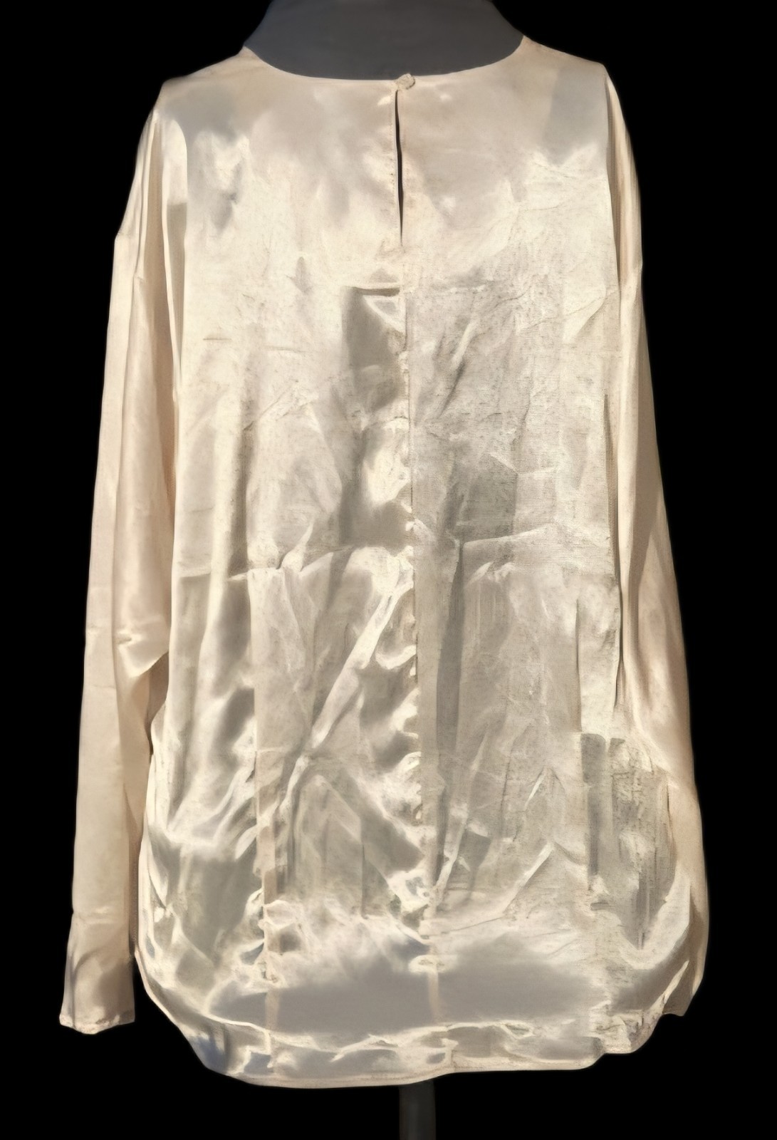 1980s SK & COMPANY Elegant Ivory Satiny Polyester Long Sleeve Blouse Size 16