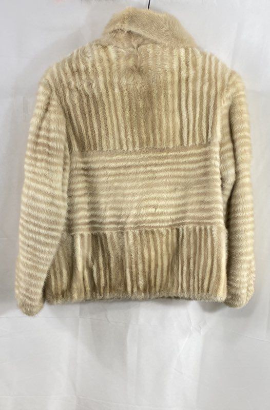 Vintage 80s Maximilian Women’s Cream Mink Fur Striped Paneled Jacket Zip
