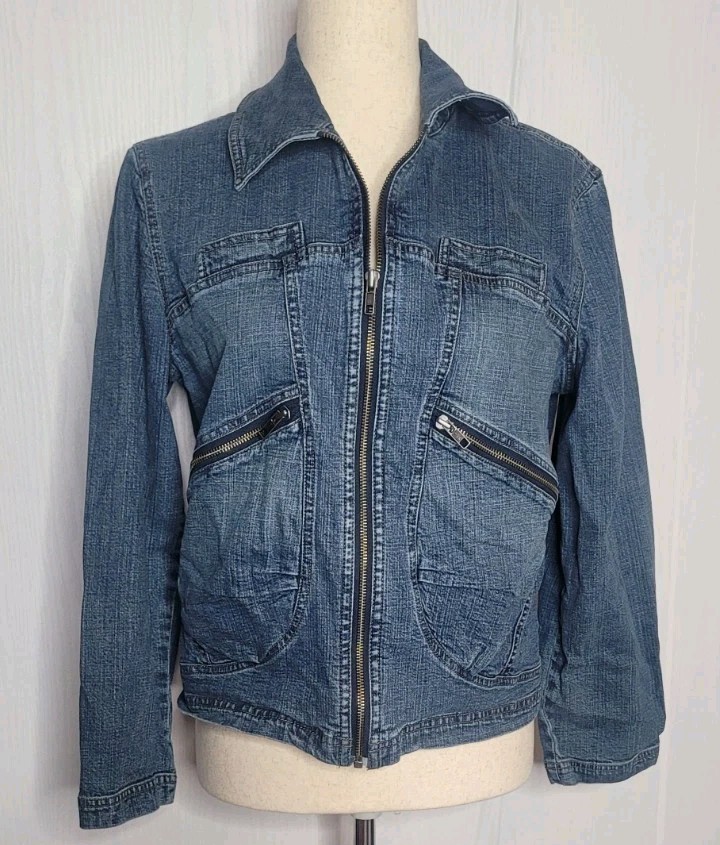 Blue Willi’s denim jacket full-zip closure distinct zippered pock Sz M Y2K/90