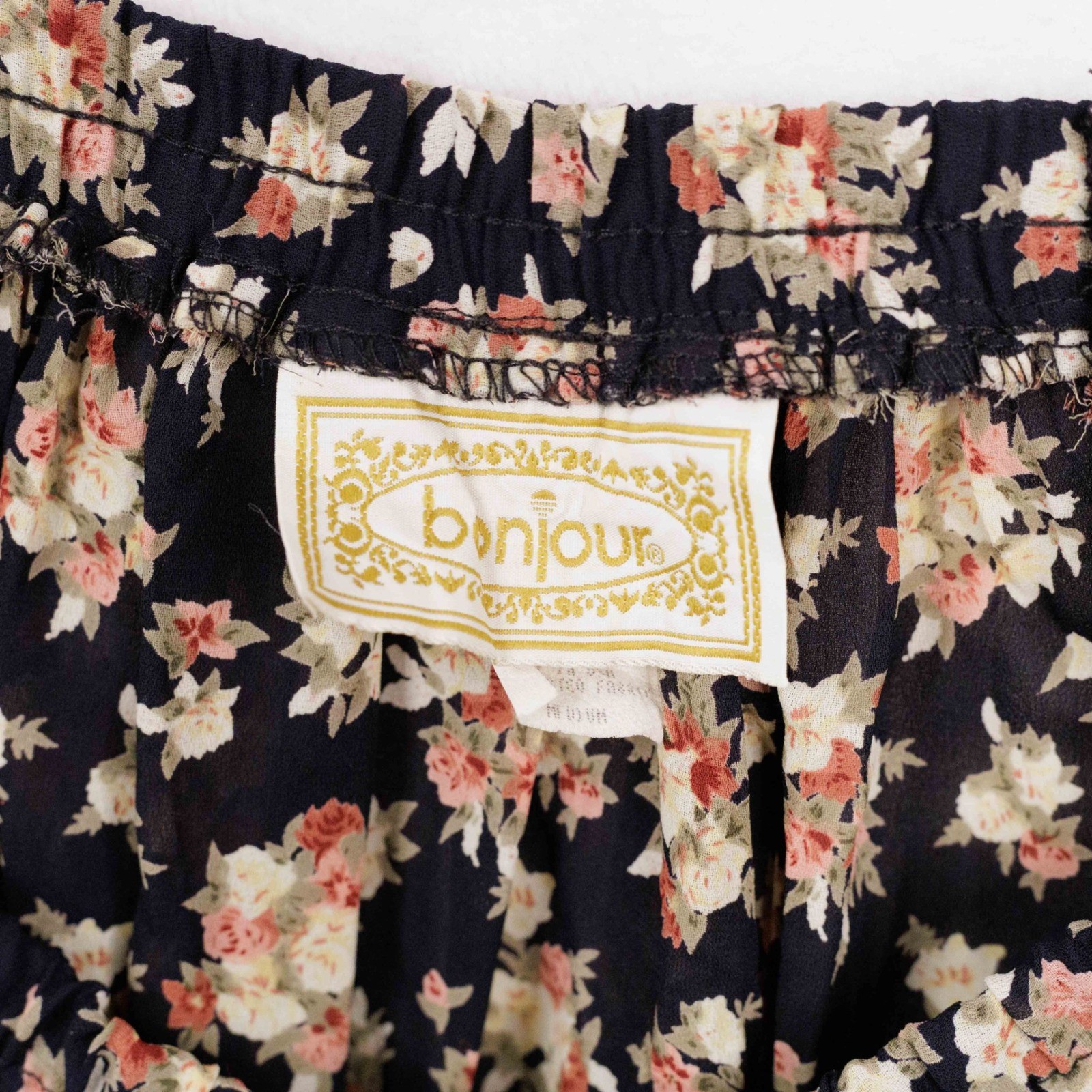 BONJOUR Vtg 90s Floral Bouquet Gathered Maxi Skirt Dark Romantic Cottagecore M