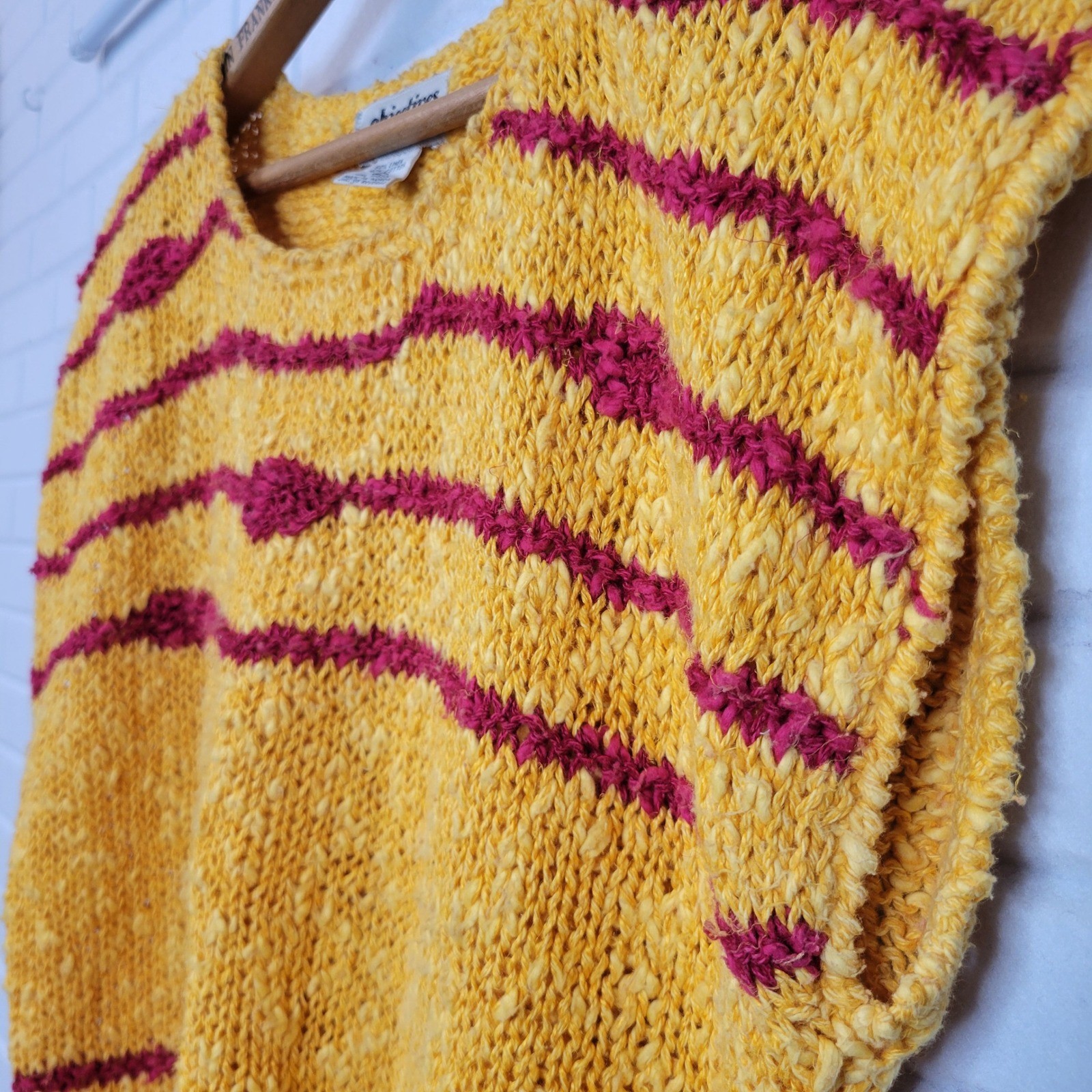 Vintage 1980s Objectives Summer Sweater Sz Large Textured Linen Blend Dopamine