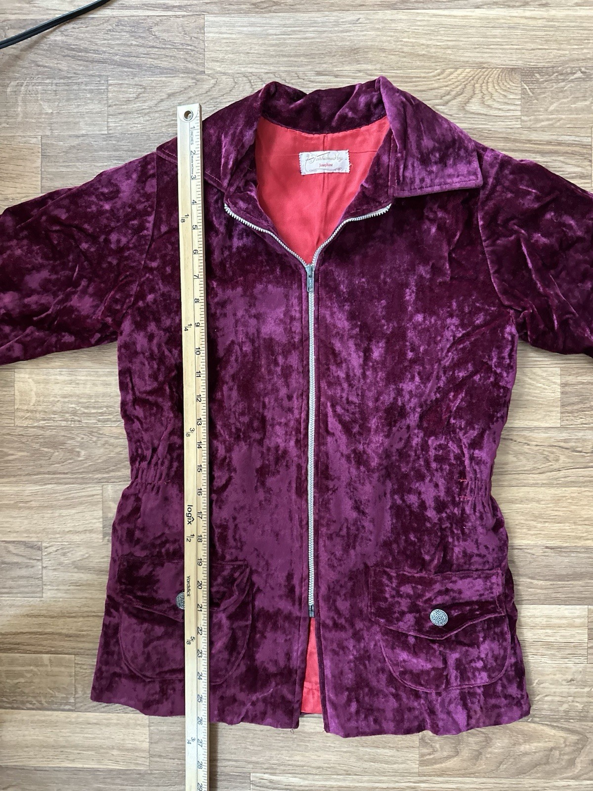 VTG Velvet Jacket S/M Handmade Pockets Zip Up Collared Purple Academia Y2K