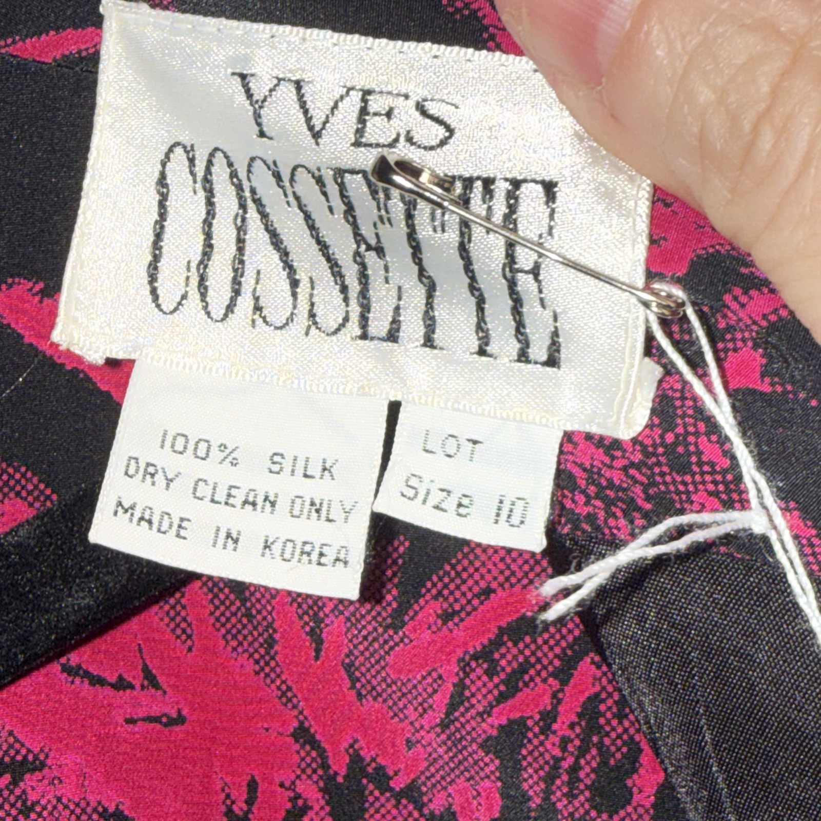 VTG Yves Cassette Magenta & Black Silk Bust Lined Cocktail Dress Sissy Bow SZ 10