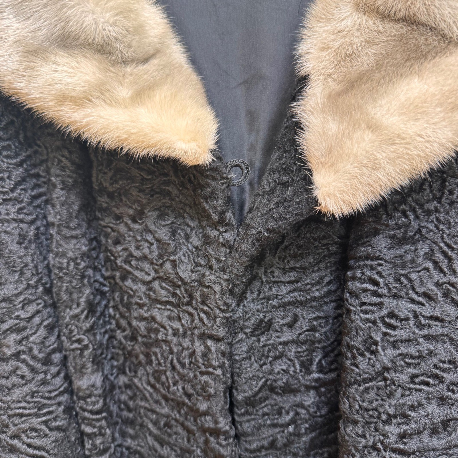VTG Mink Trim Swakara Genuine South African Karakul Lamb Fur Swing Coat XL/1X