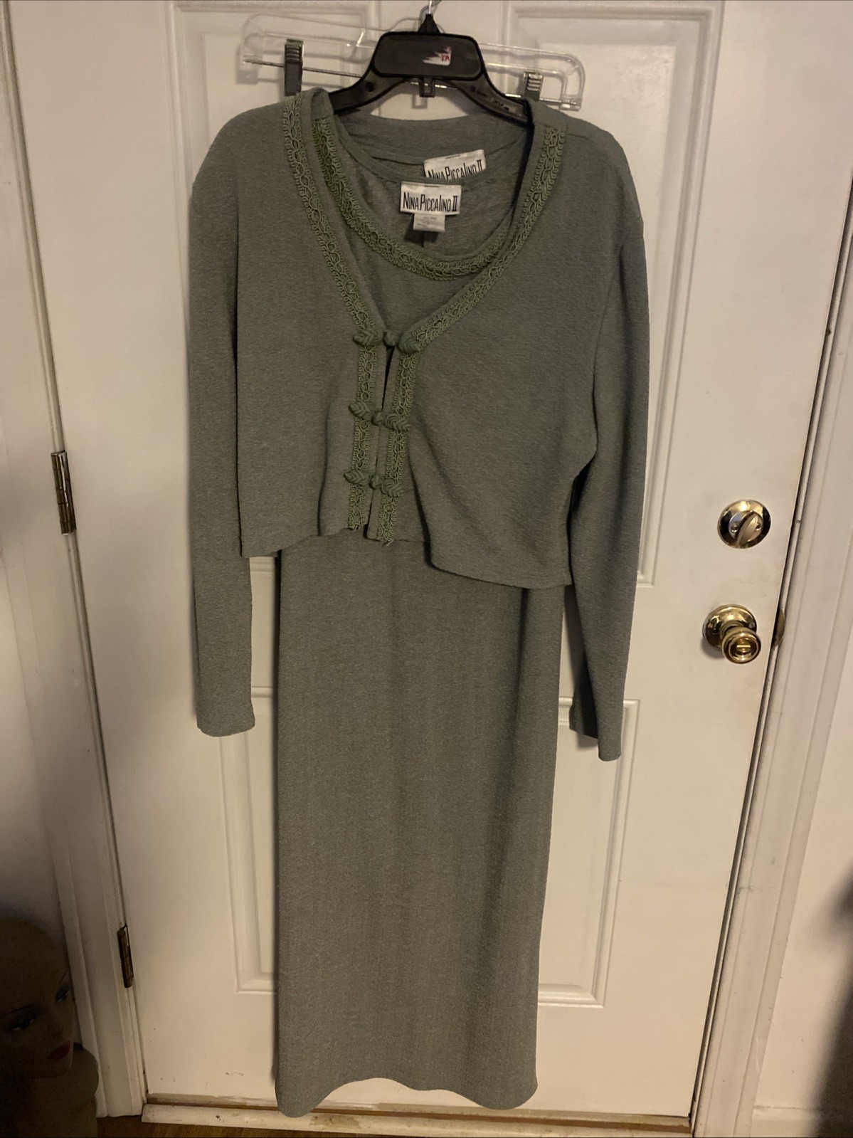 Nice Vintage Olive 2 Pc Nina Piccalino 2 Maxi Dress and Blazer Top Size Large