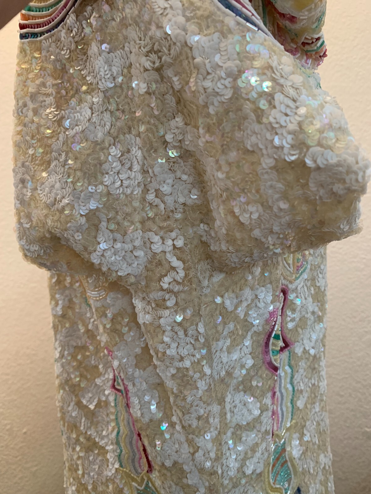 Vintage heavily beaded fabulous Mary McFadden tunic sz 16 pre owned cream/multi