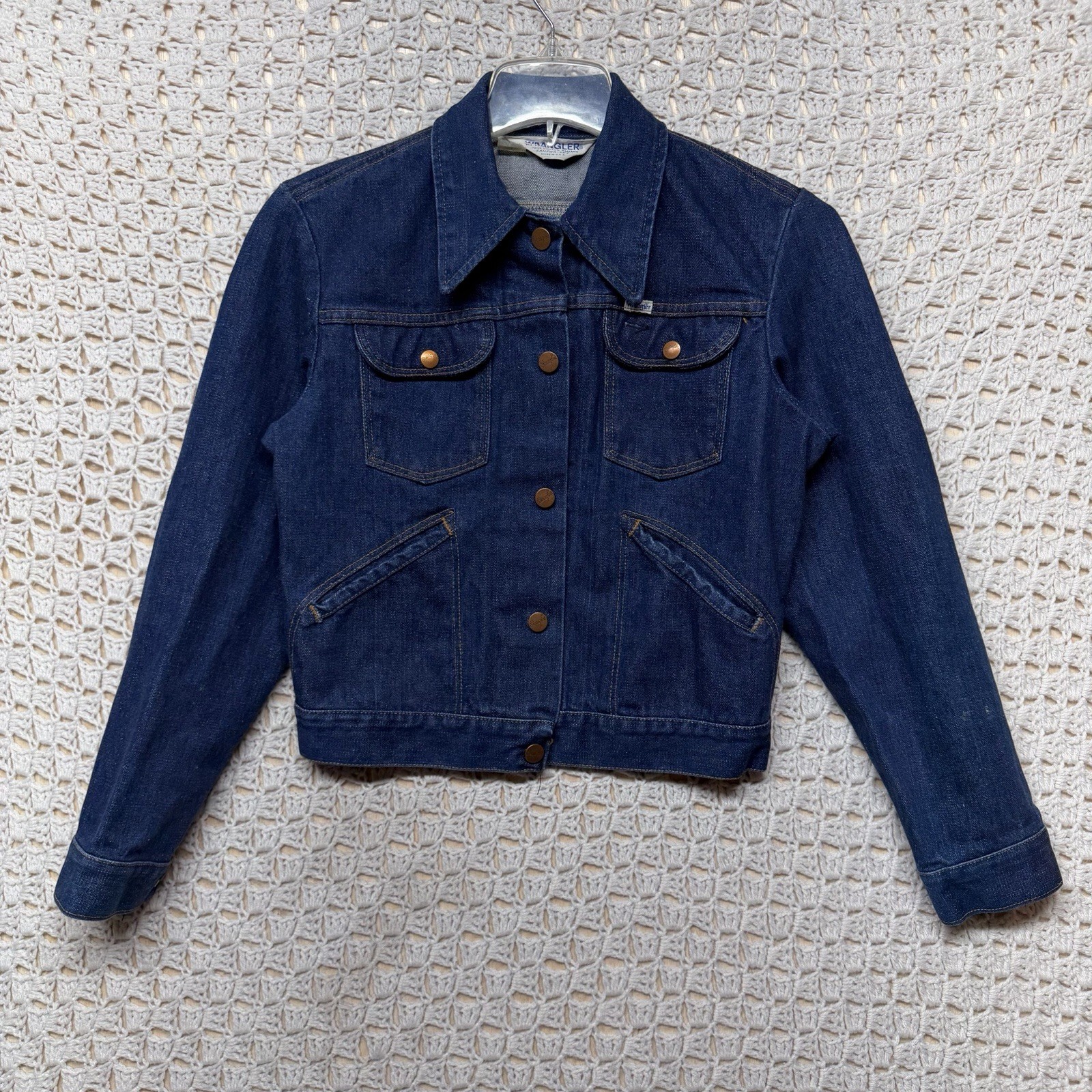 Vtg 70s Wrangler Jean Jacket Women Sz 38 M Blue Denim Western Cowboys USA Made