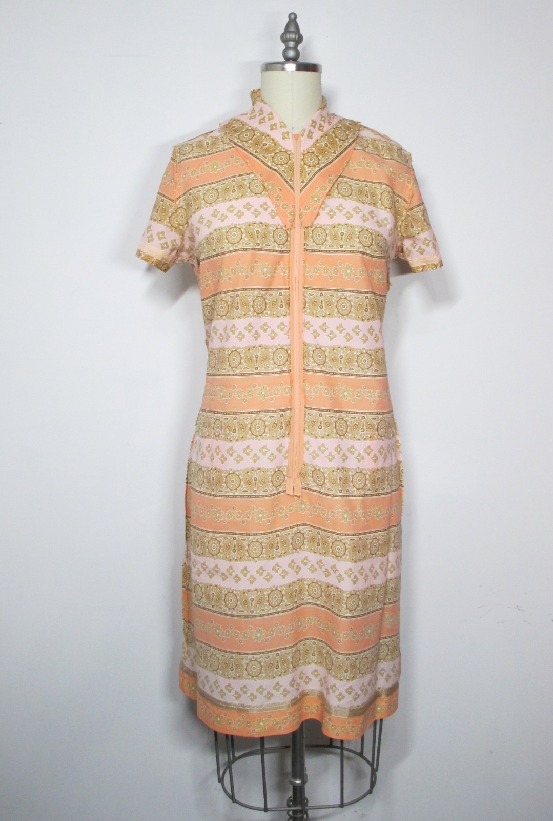 Vintage Lady Carol of NY Sheath Dress, Peach & Tan, Very Nice, Size M