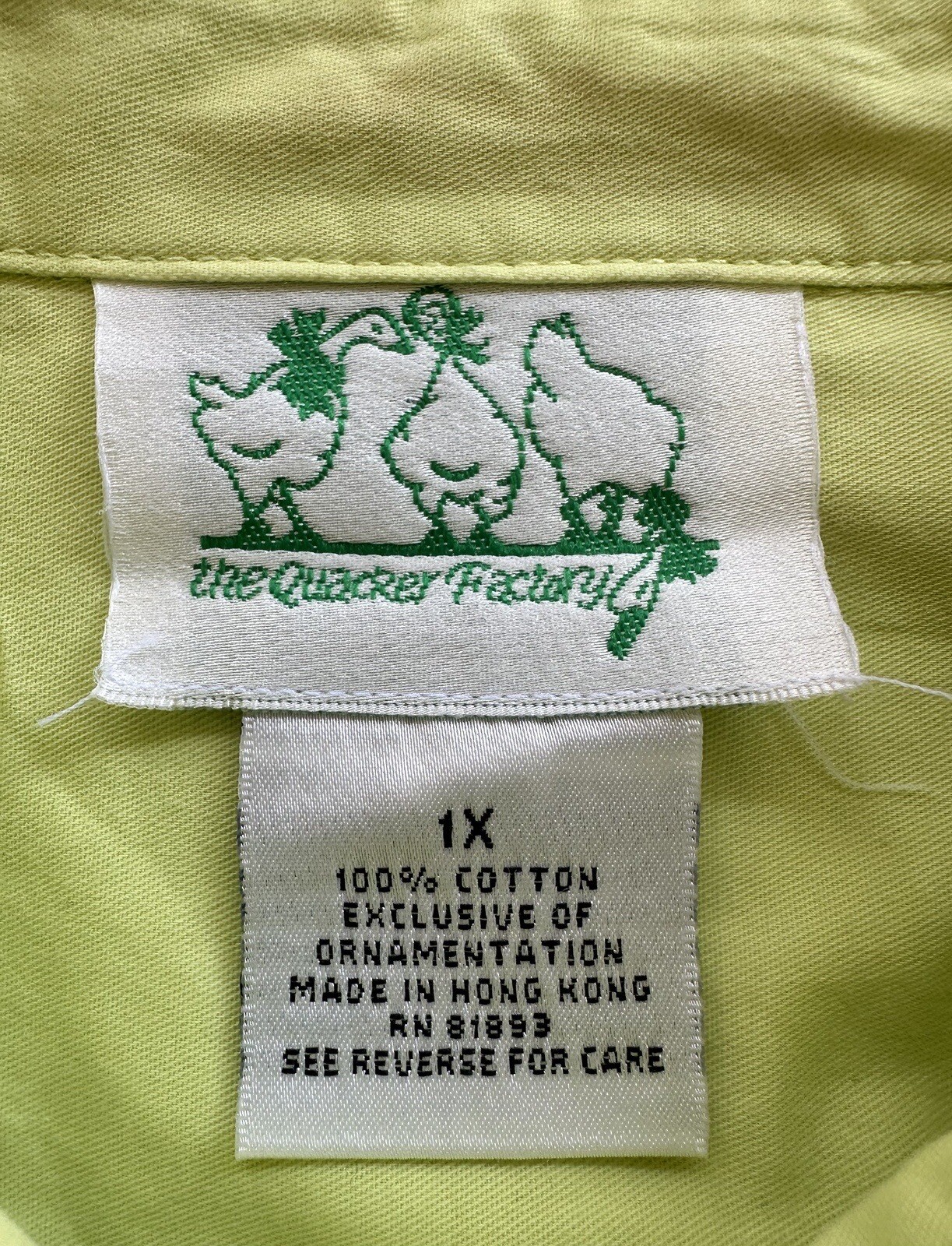 Vintage The Quaker Factory Yellow Cotton Embroidered Lemon Lime Orange Shirt 1X