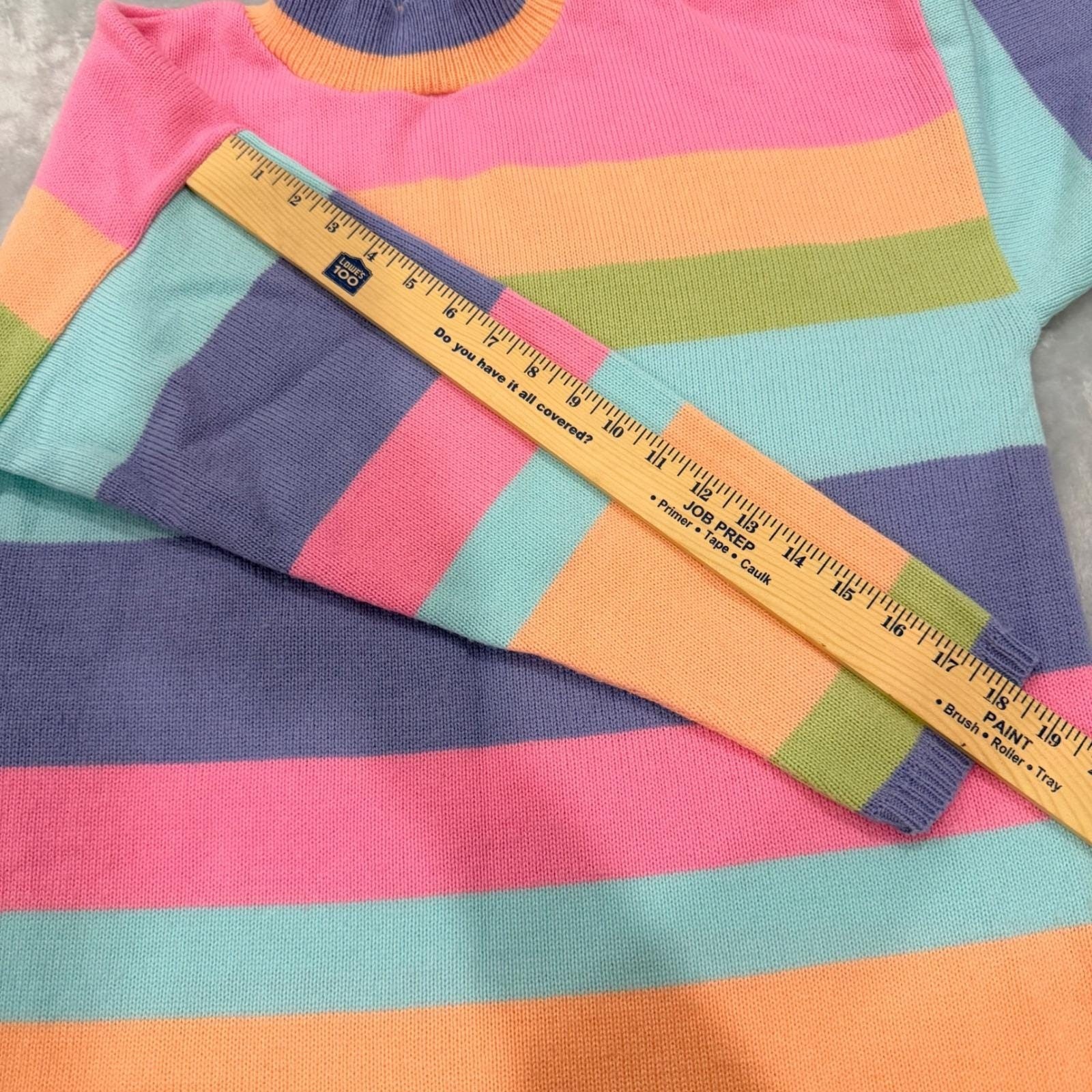 Bedford Fair Lifestyles Vintage Pastel Rainbow Striped Acrylic Sweater Large USA