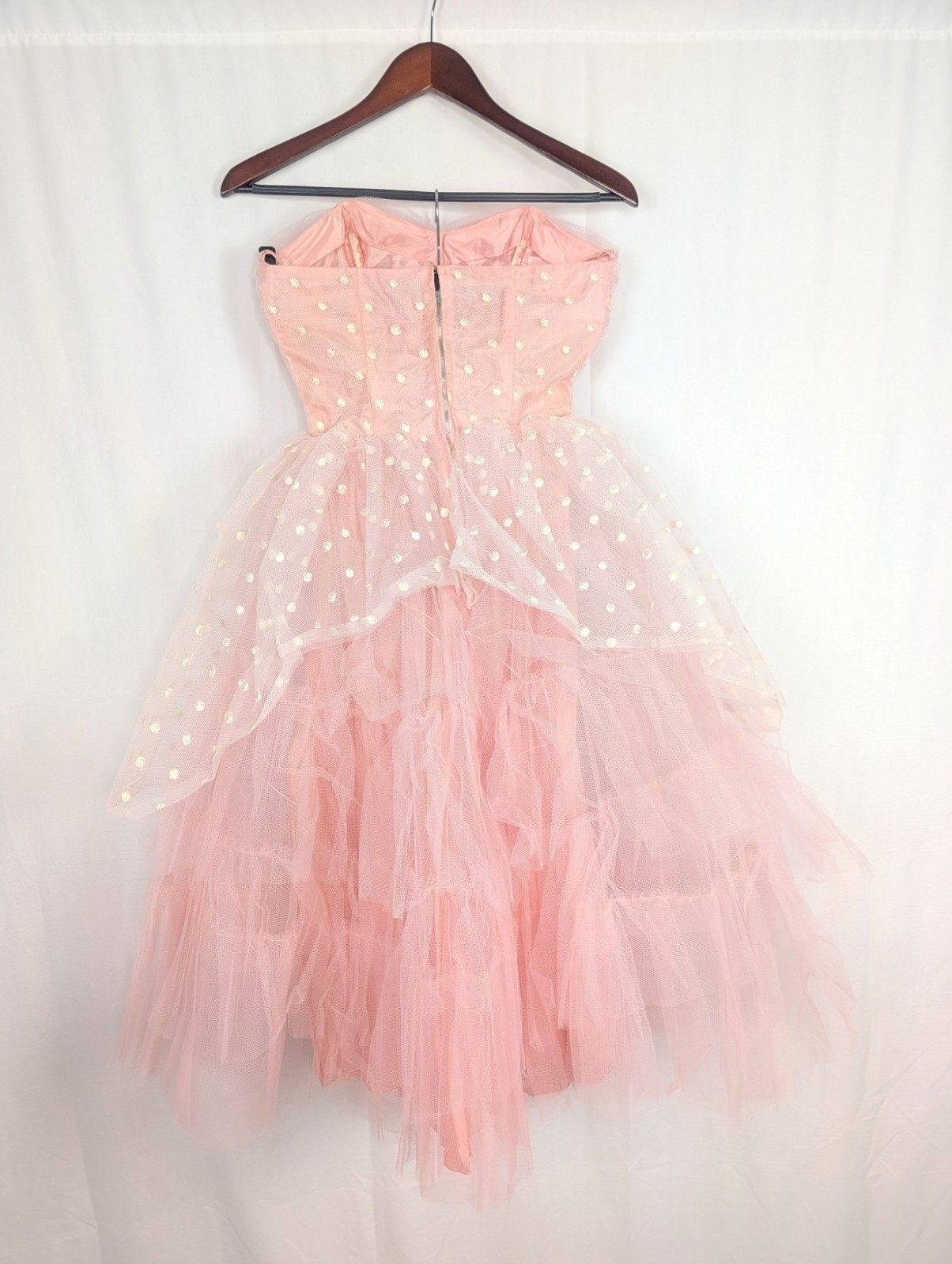 Vintage 50s Prom Dress XX Small 00 Pink Polka Dot