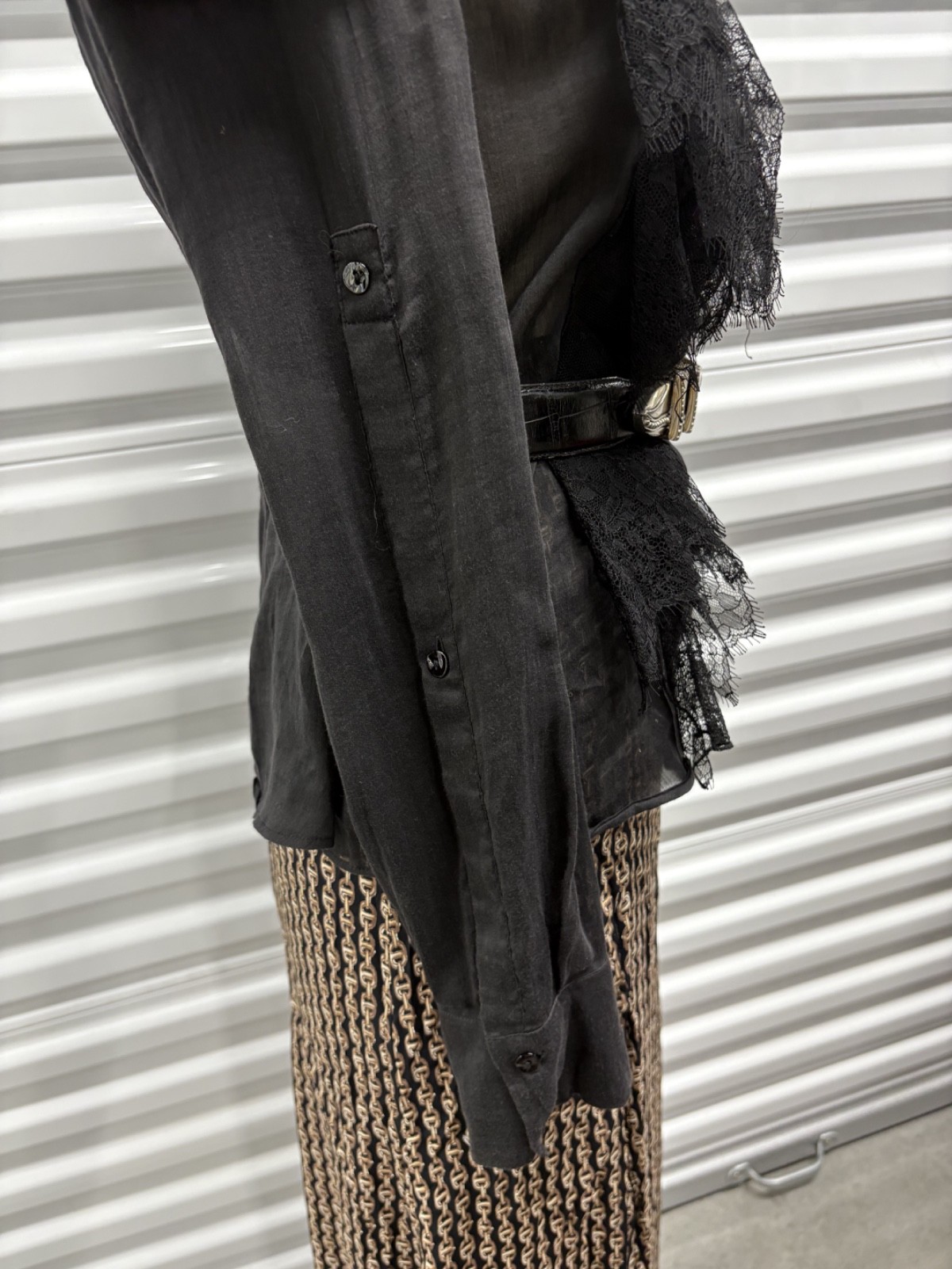 Vintage 90s Plein Sud Sheer Silk Lace Ruffle Blouse Gothic Romantic 40″ Bust
