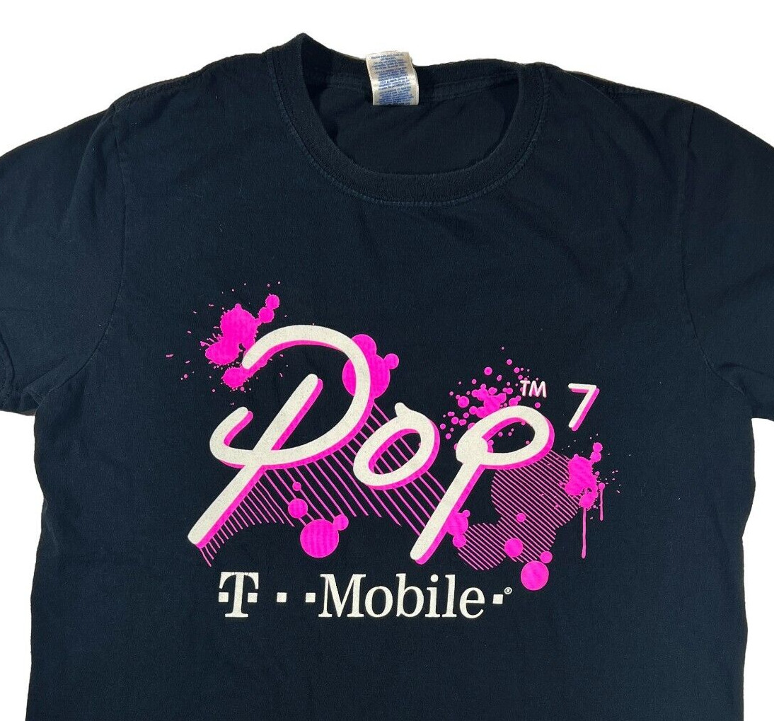 T-Mobile Pop 7 / Alcatel Promo T-Shirt, Black + Neon Pink Ladies Cut Small
