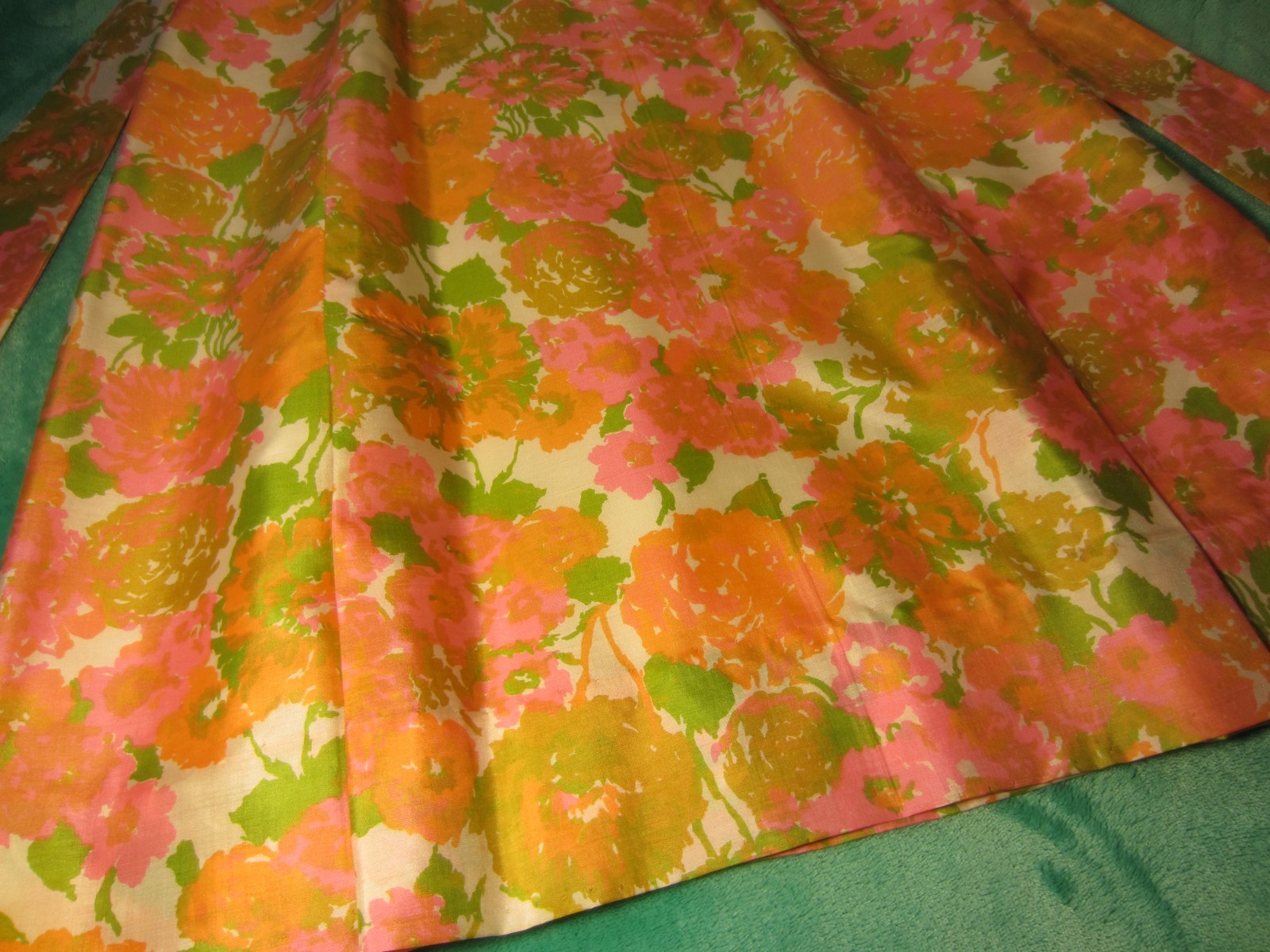 Vintage~Hand Sewn Silk Dress/Belt~60’s Era~Pink/Orange/Olive/Cream~Form Fitting