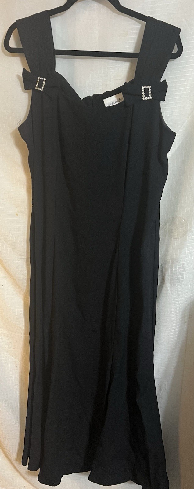 Vintage 1990s Black Rhinestone Bow Crepe Party Dance Dress Julian Wilder