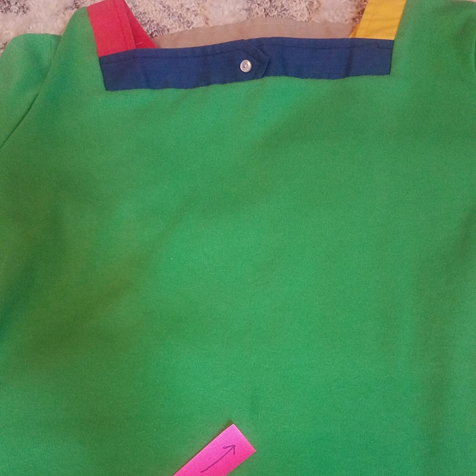 Vintage Women’s Green Square Neck Colorblock Shirt Blouse Top Button Accent READ