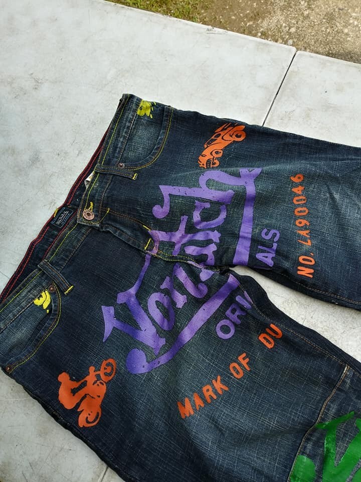 NEW Y2K Don Von Dutch Gasoline Garage Graffiti Women’s Flared Leg Jeans Size 27