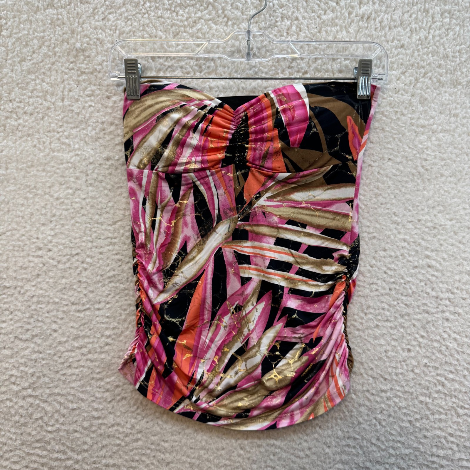 Y2K Vintage Tube Top Small Pink Floral Tropical Slinky Stretch McBling