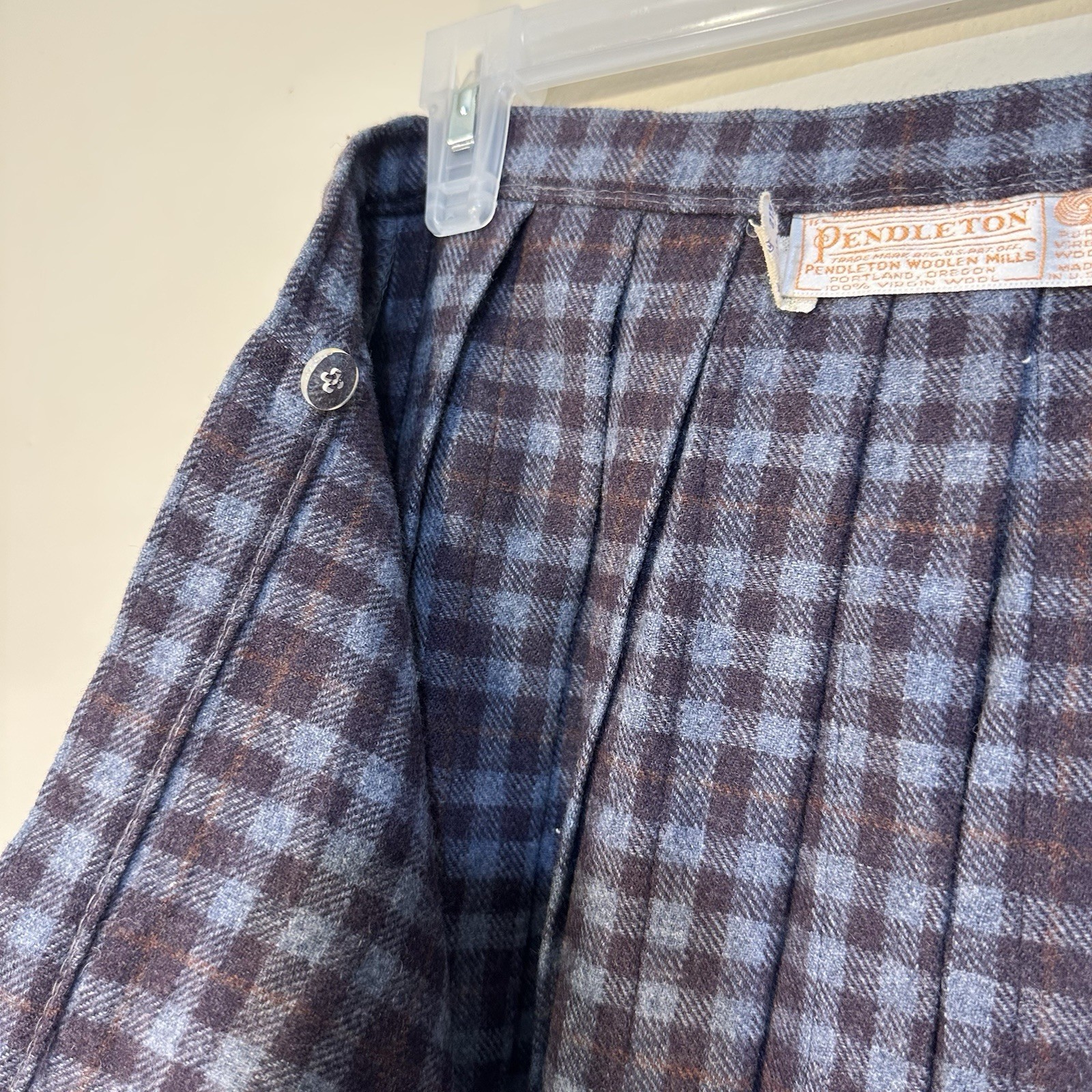 Pendleton VTG M662 Wool Walking Kilt Skirt 10 Muted Blue Purple Brown Plaid 80’s