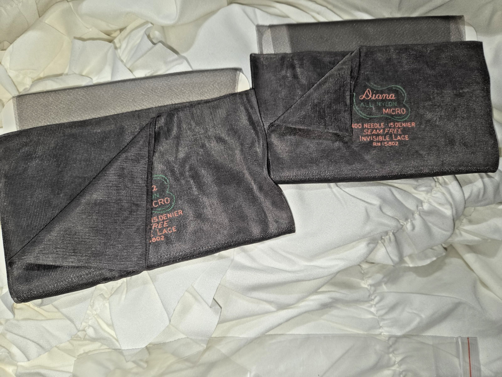 2 VTG Diana sz 10 Gray Micro 15 Denier Seam Free Invisible Lace Stocking Nylon