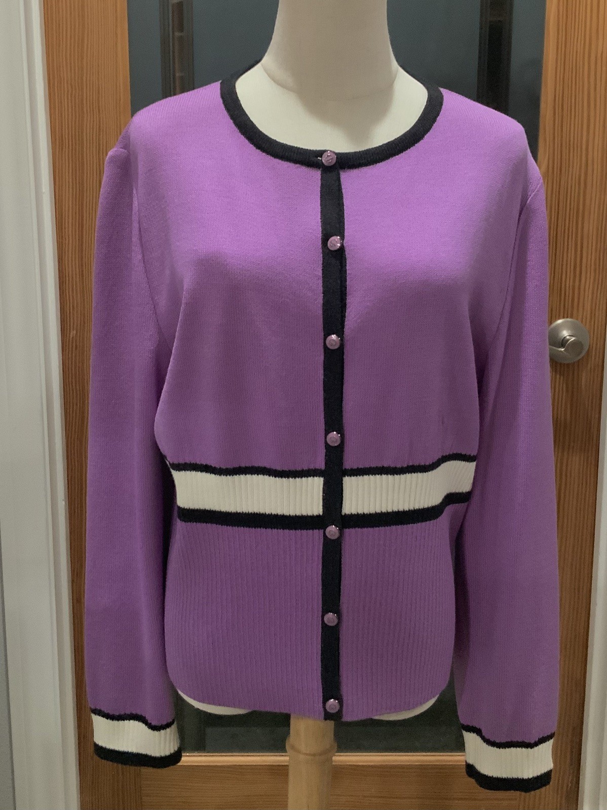 St John Sport Lavender Button Front Cardigan Size M By Marie Gray