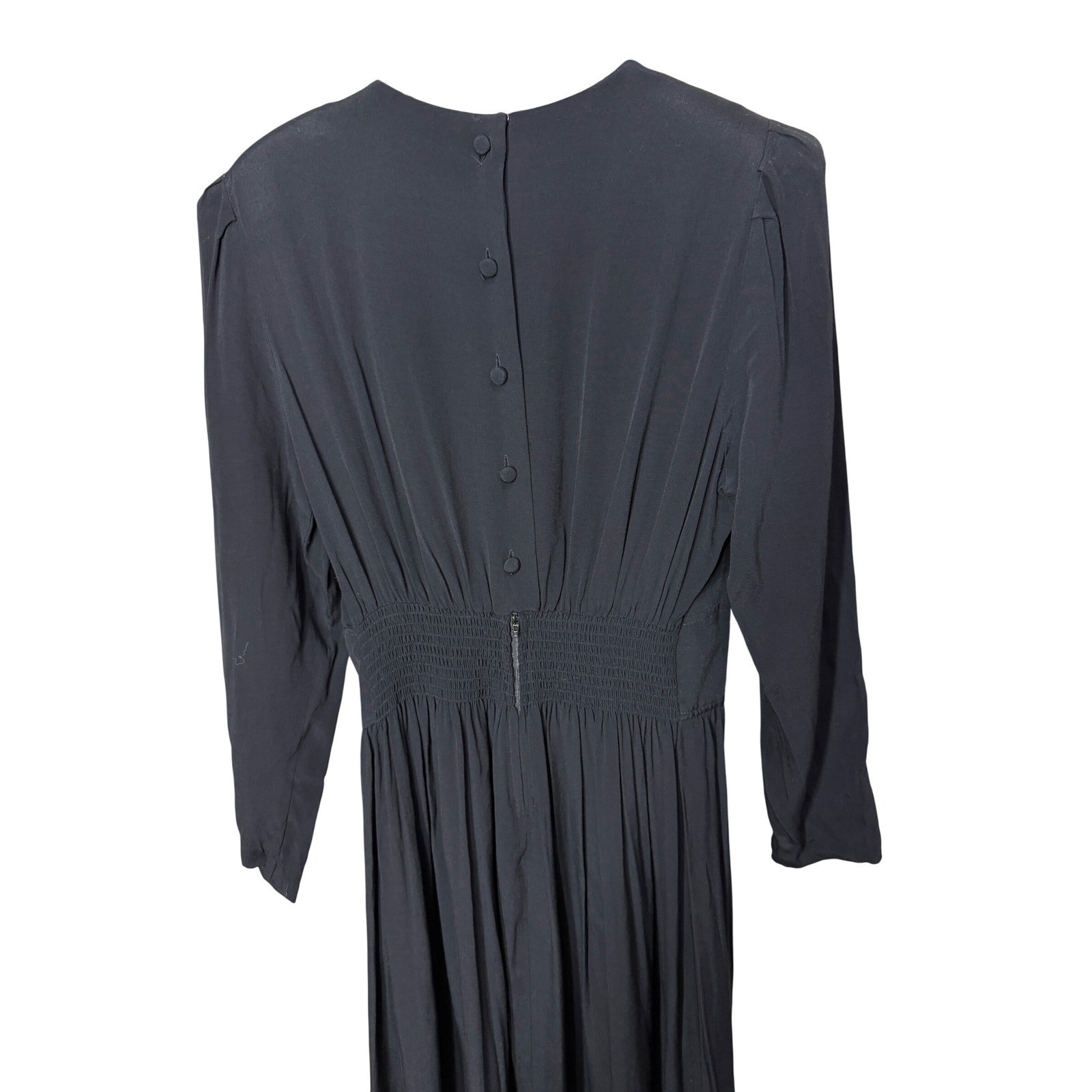 Karin Stevens Vintage Black Rayon Midi Dress Embroidered Size M