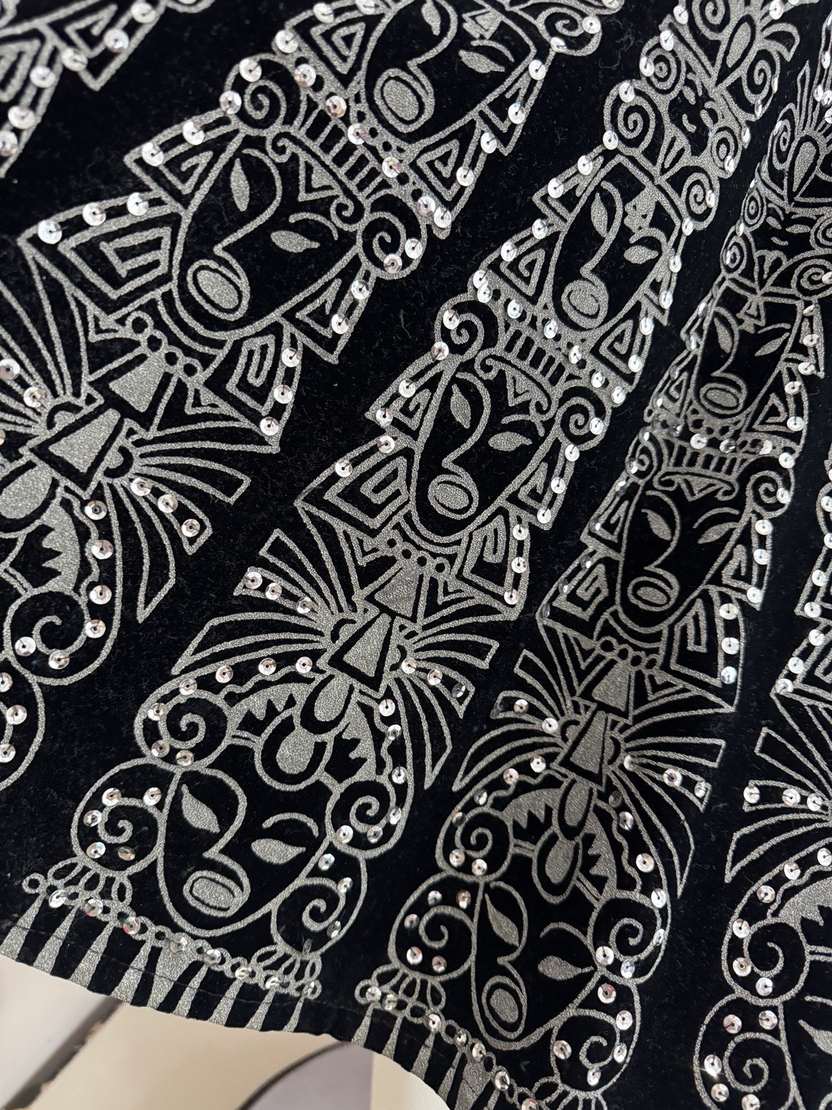 Vintage Velvet black circle skirt-Hand painted-Sequin-1950s-Skate-Silver-Deity-M