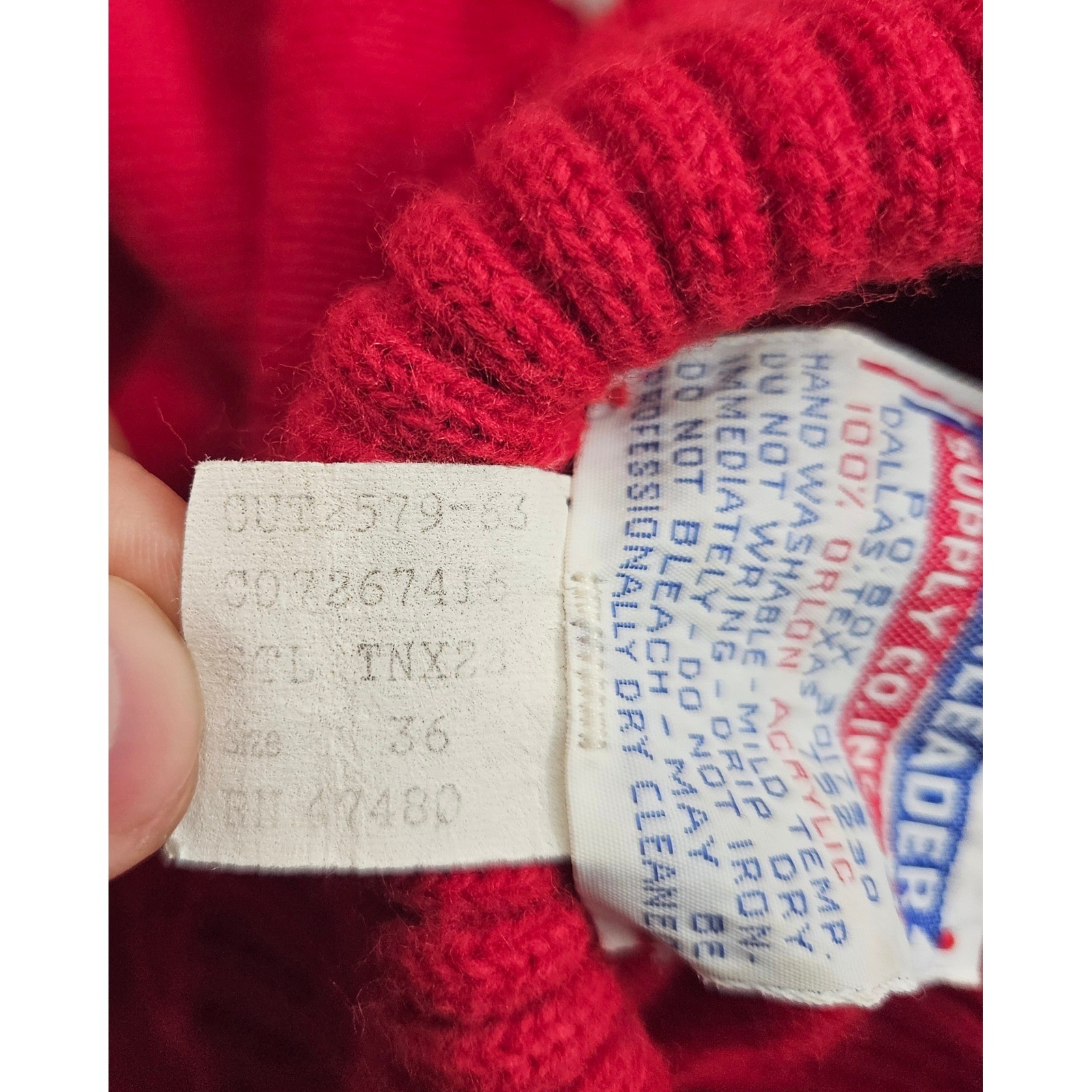 Vintage Cheerleader Supply Co Red Orlon Acrylic Turtleneck Sweater Stripe Sz 36