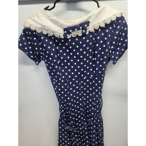 Vtg Homemade 70s Sailor Nautical poke a dot Dress small See Measurements