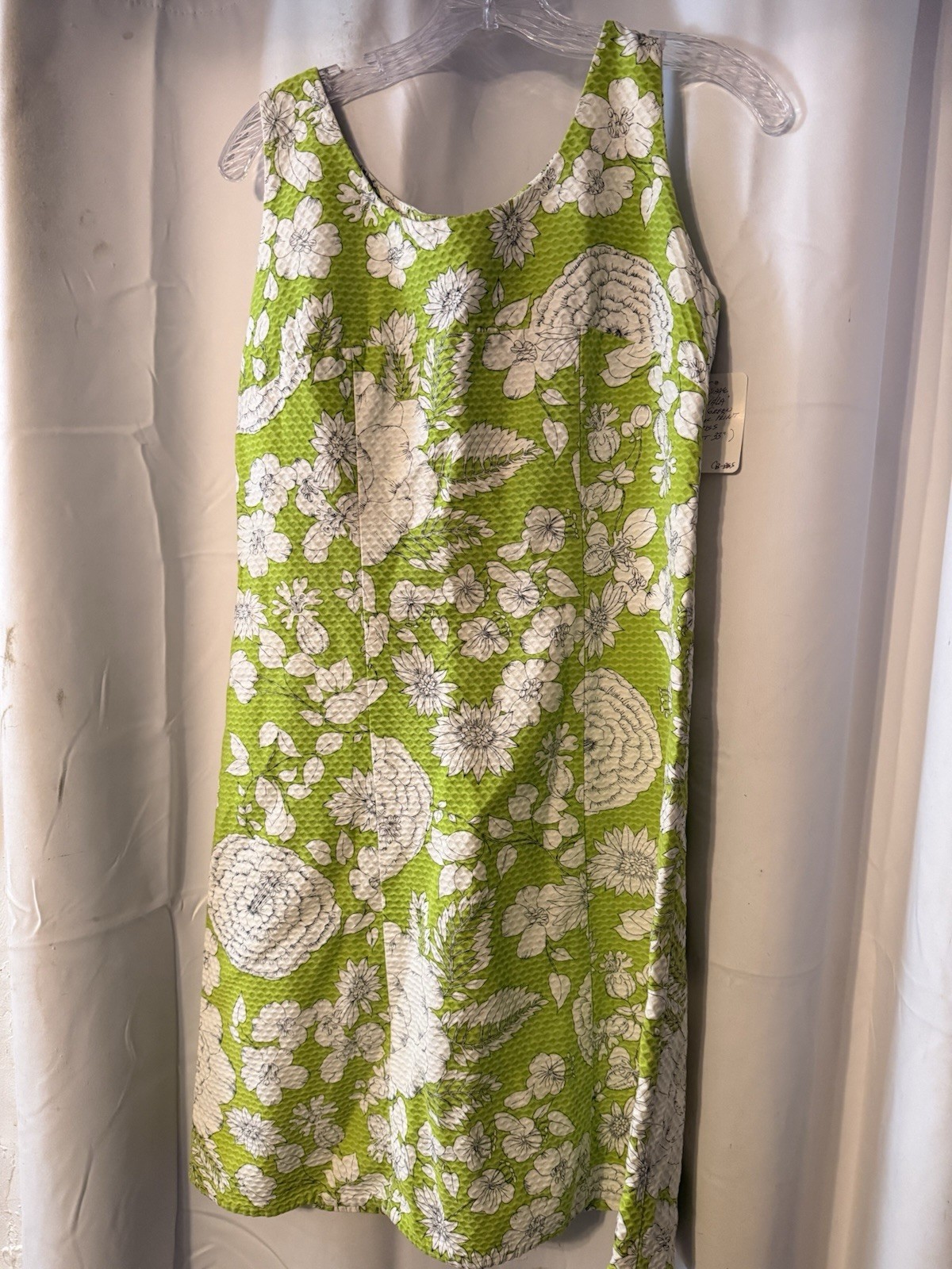 Vintage Kahala Hawaiian Dress Textured Lime Green Floral Print Size S/M Bust 36”