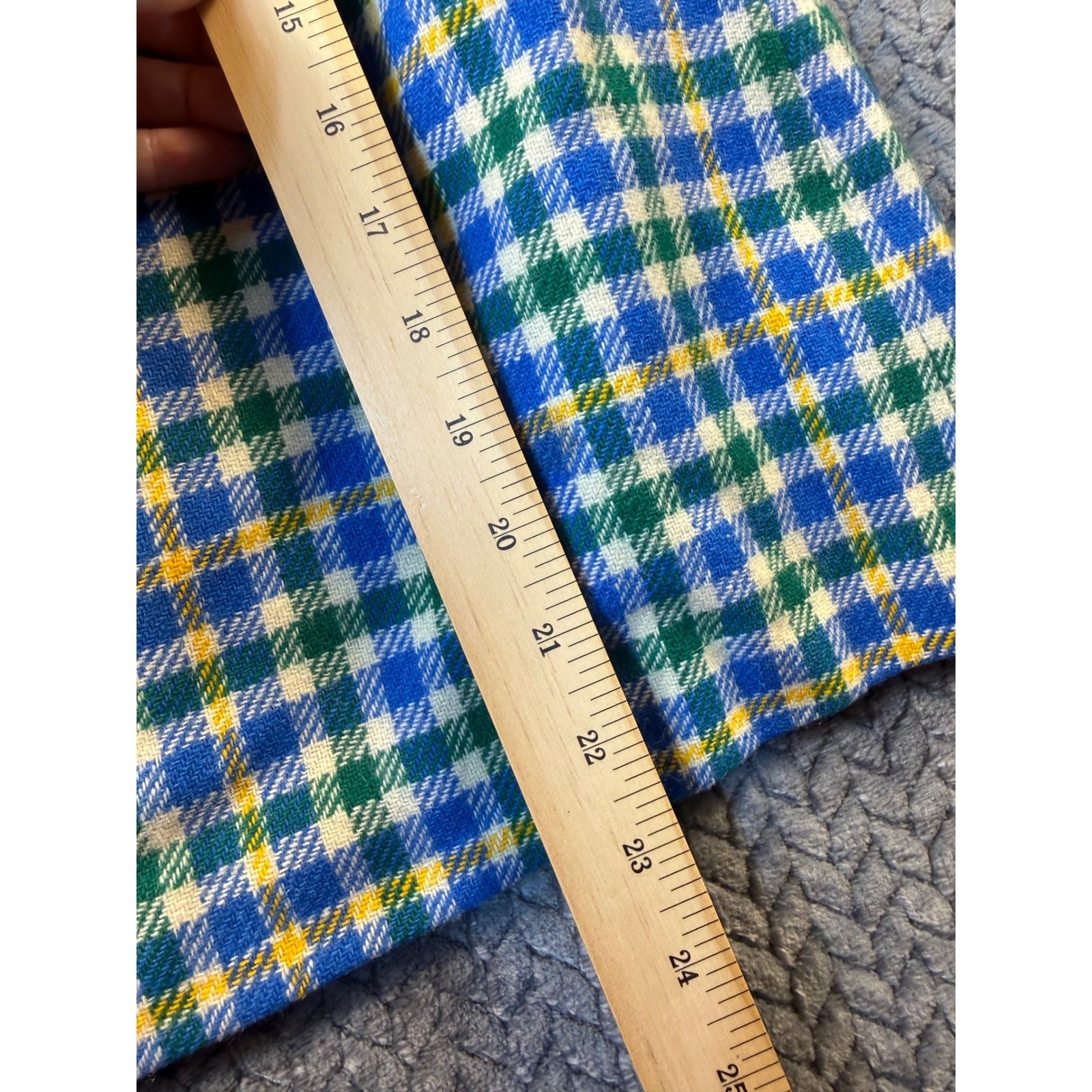 Vintage Plaid A-Line Skirt Blue Green Yellow Wool Check Mod Schoolgirl Preppy