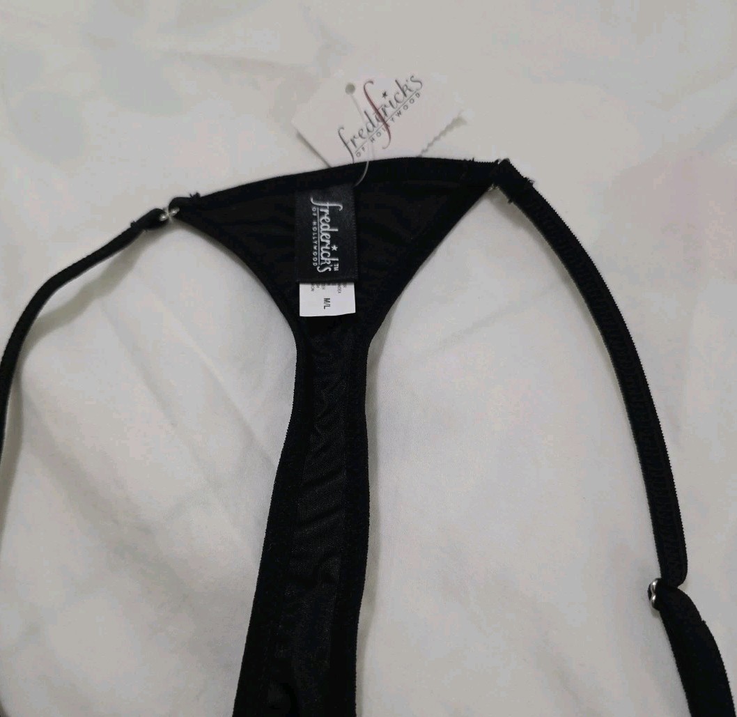 Fredericks of Hollywood Black Lace Tuxedo Sexy Panty White Satin Bow Style 2299