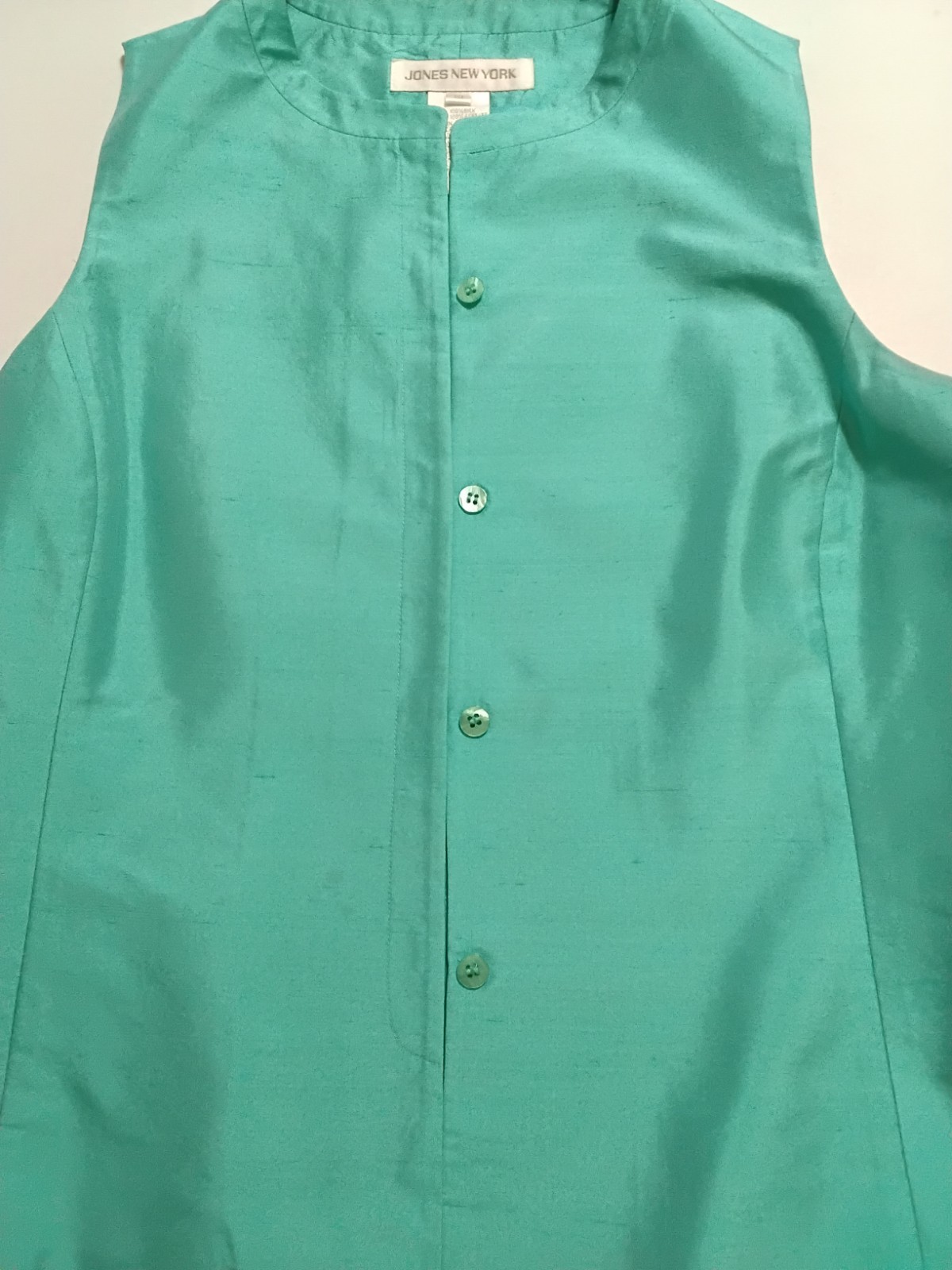 Vintage Jones New York Silk Pantsuit Sleeveless Top Turquoise Aqua Blue Sz 10