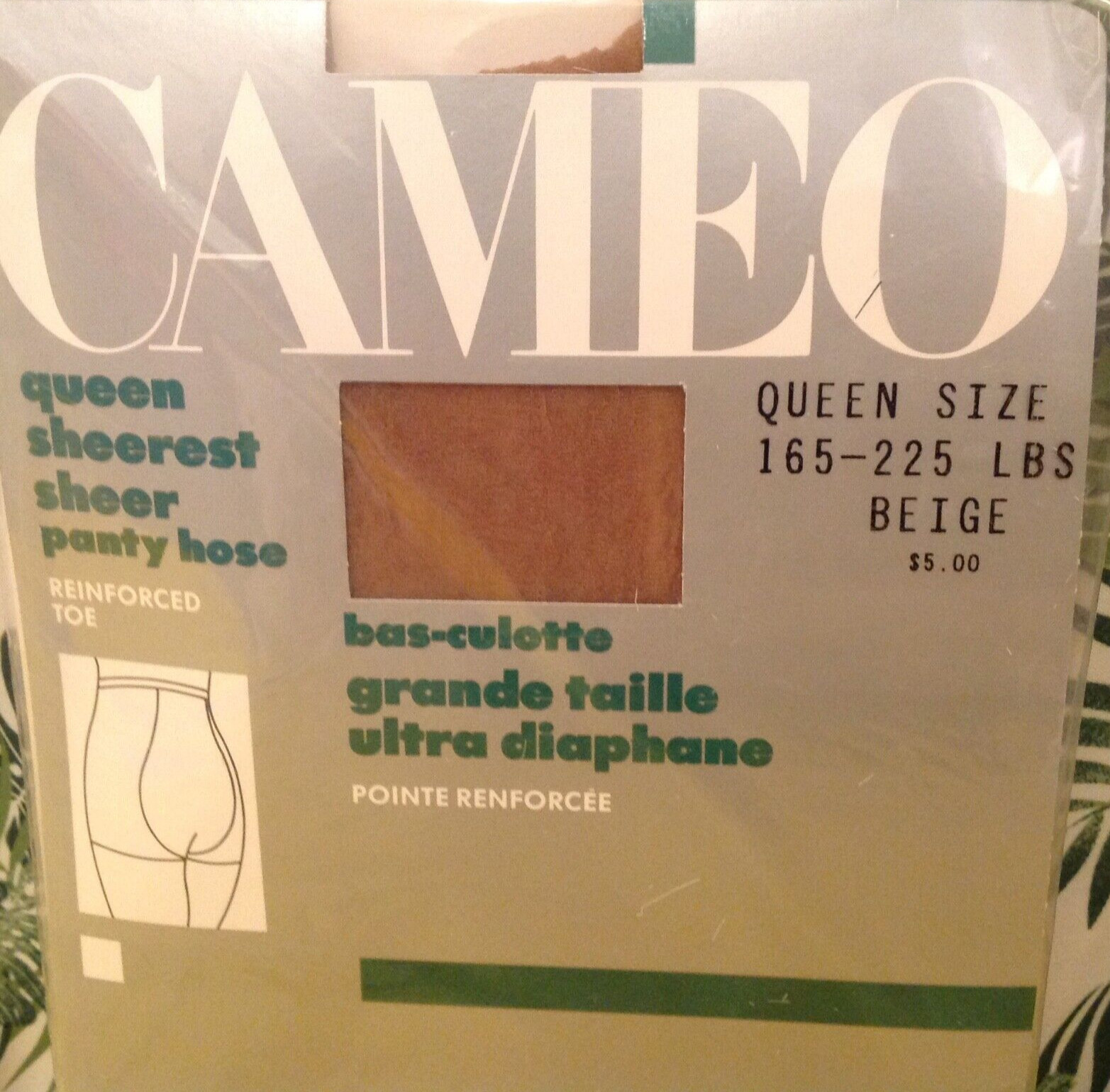 Vintage Pantyhose Cameo Sheerest Color Beige Queen Size 165-225 BCAQ02