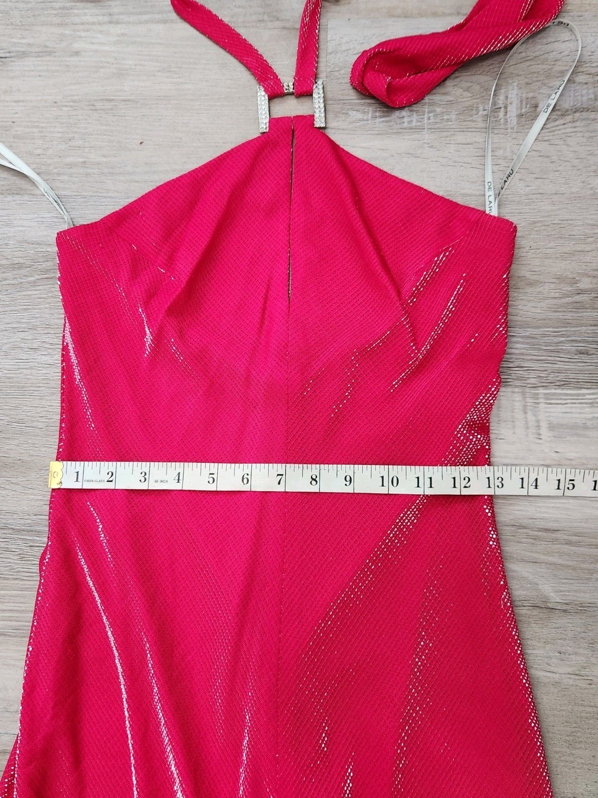 Vintage 90s Y2k Dress De Laru Prom Gown Halter Hot Pink Metallic 7 8